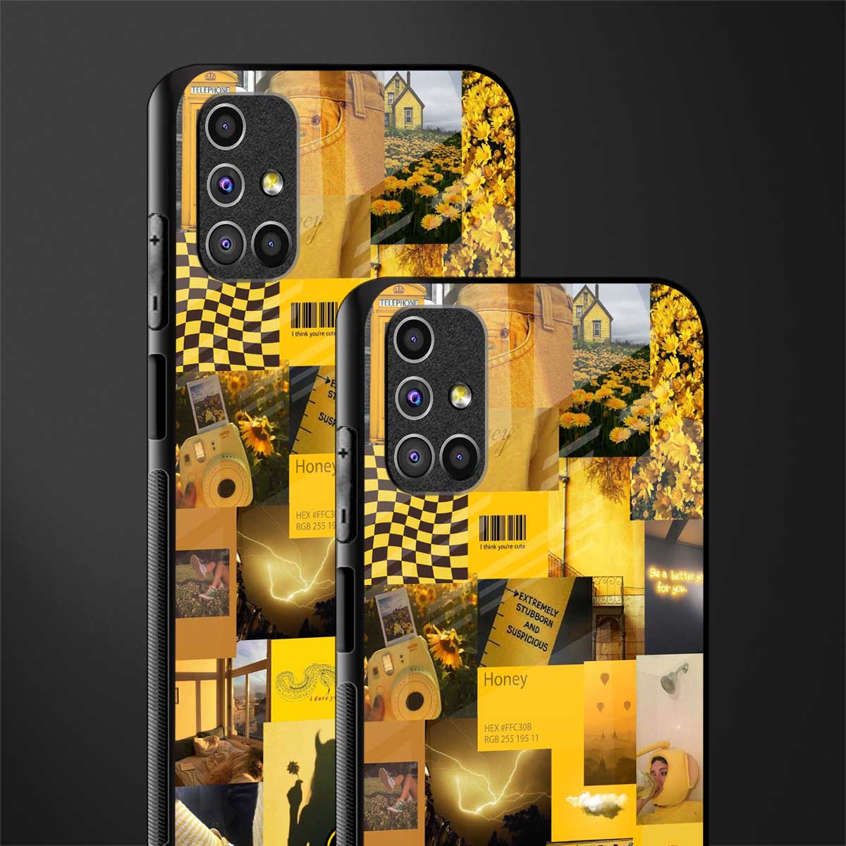 black yellow aesthetic collage glass case for samsung galaxy m51 image-2
