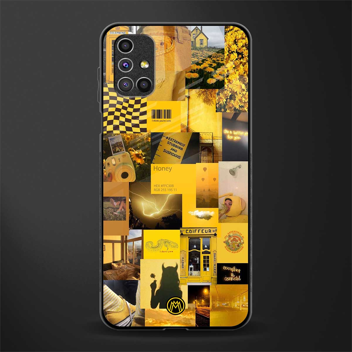 black yellow aesthetic collage glass case for samsung galaxy m51 image