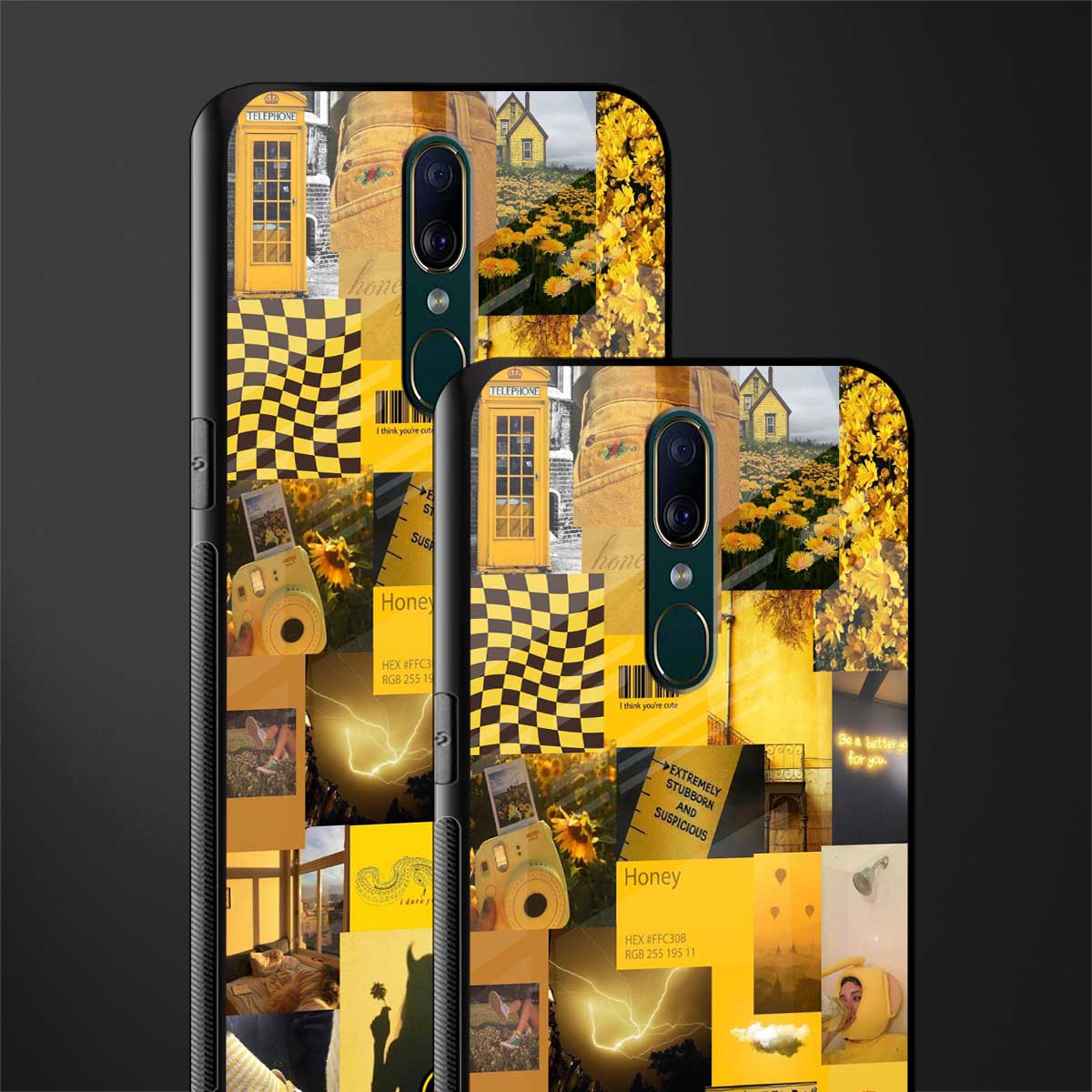 black yellow aesthetic collage glass case for oppo a9 image-2