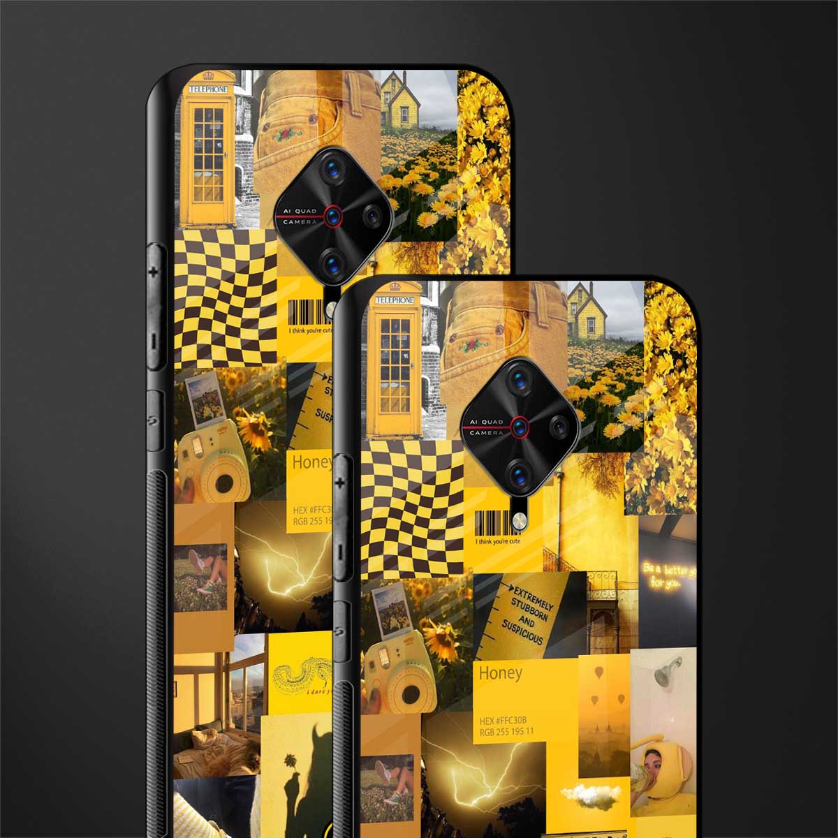 black yellow aesthetic collage glass case for vivo s1 pro image-2