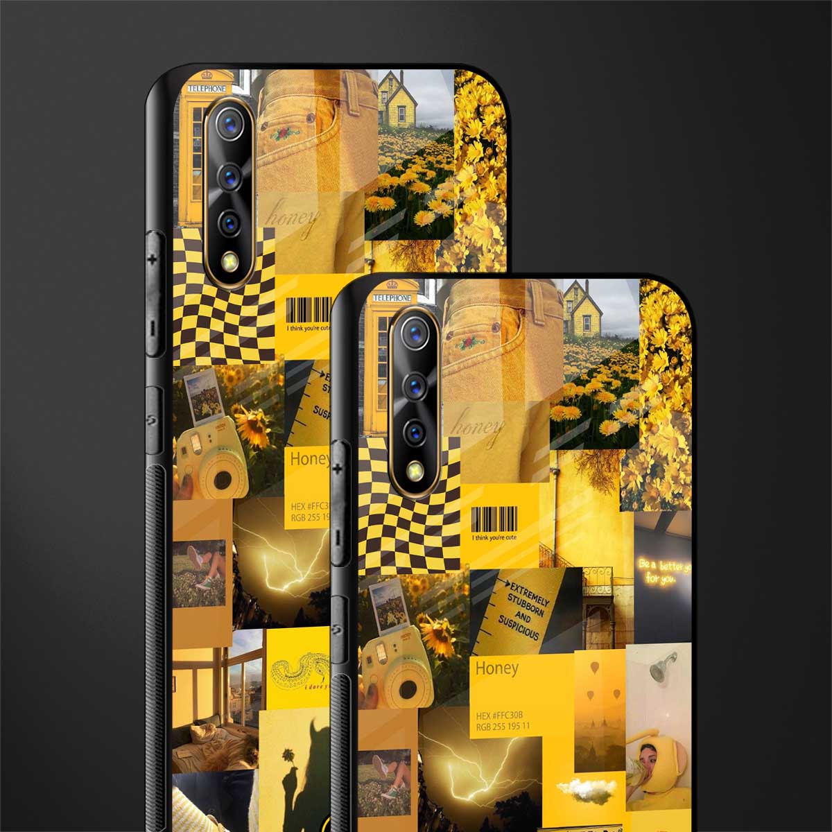 black yellow aesthetic collage glass case for vivo s1 image-2