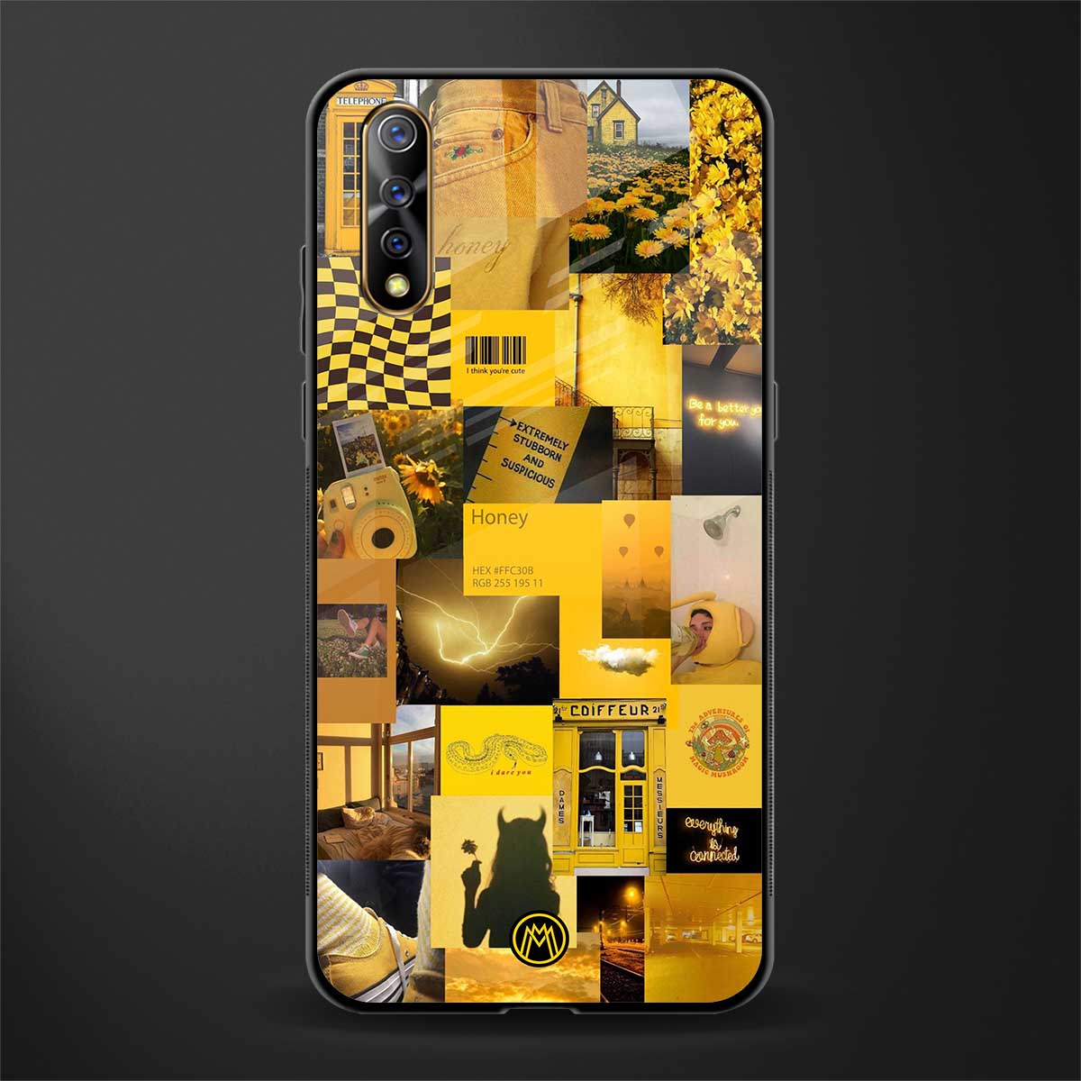 black yellow aesthetic collage glass case for vivo s1 image