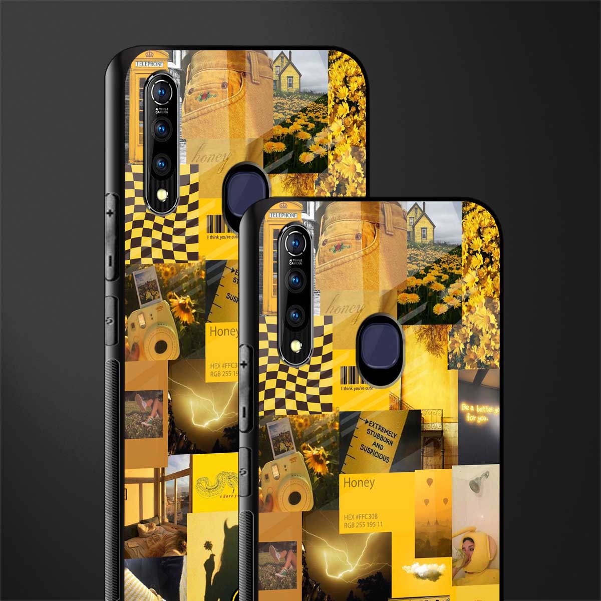 black yellow aesthetic collage glass case for vivo z1 pro image-2