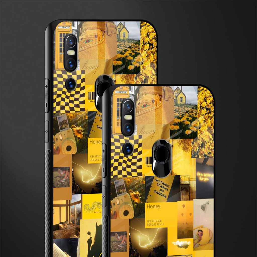 black yellow aesthetic collage glass case for vivo v15 image-2