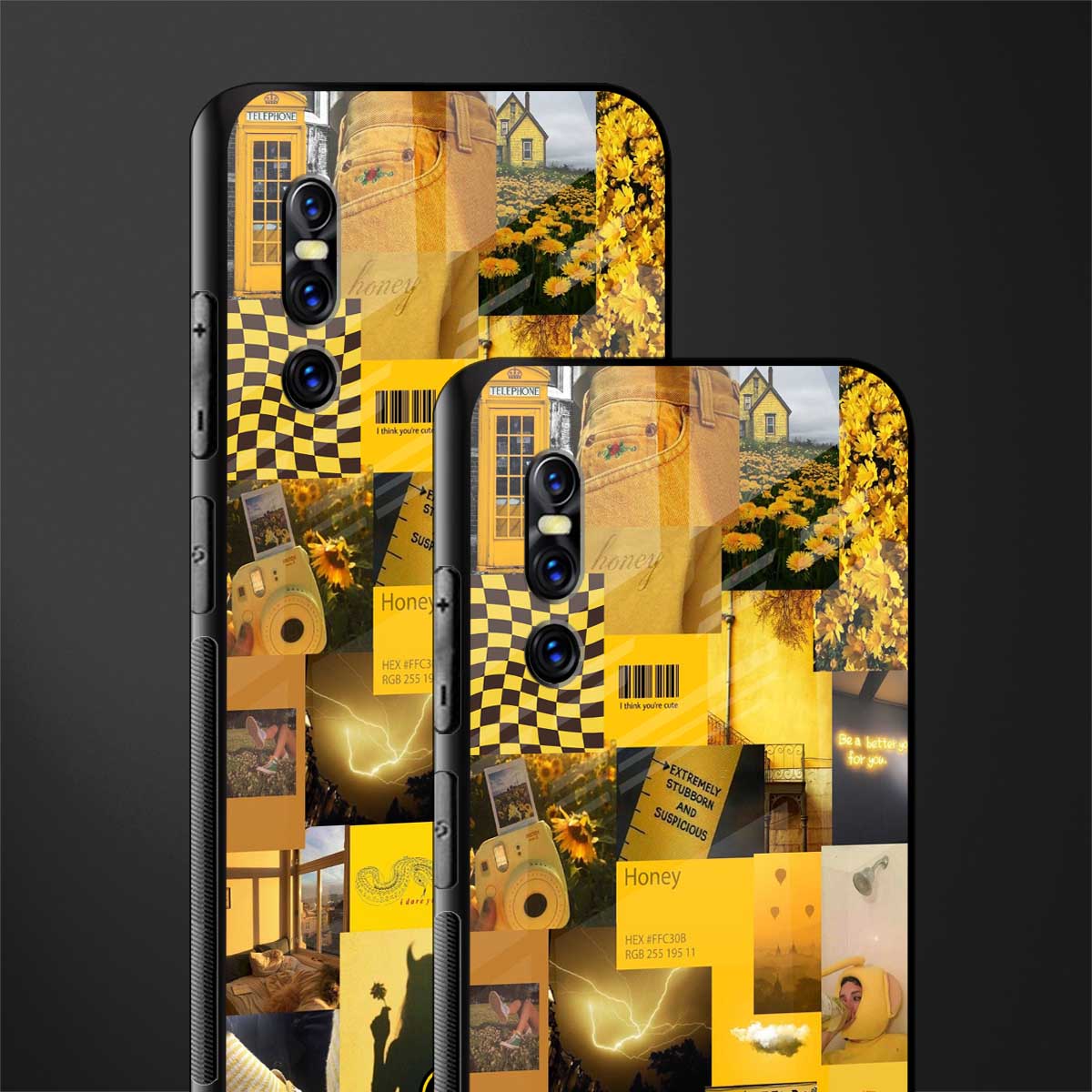 black yellow aesthetic collage glass case for vivo v15 pro image-2