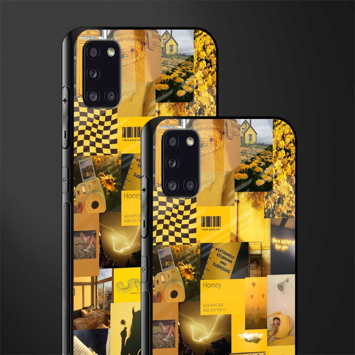 black yellow aesthetic collage glass case for samsung galaxy a31 image-2