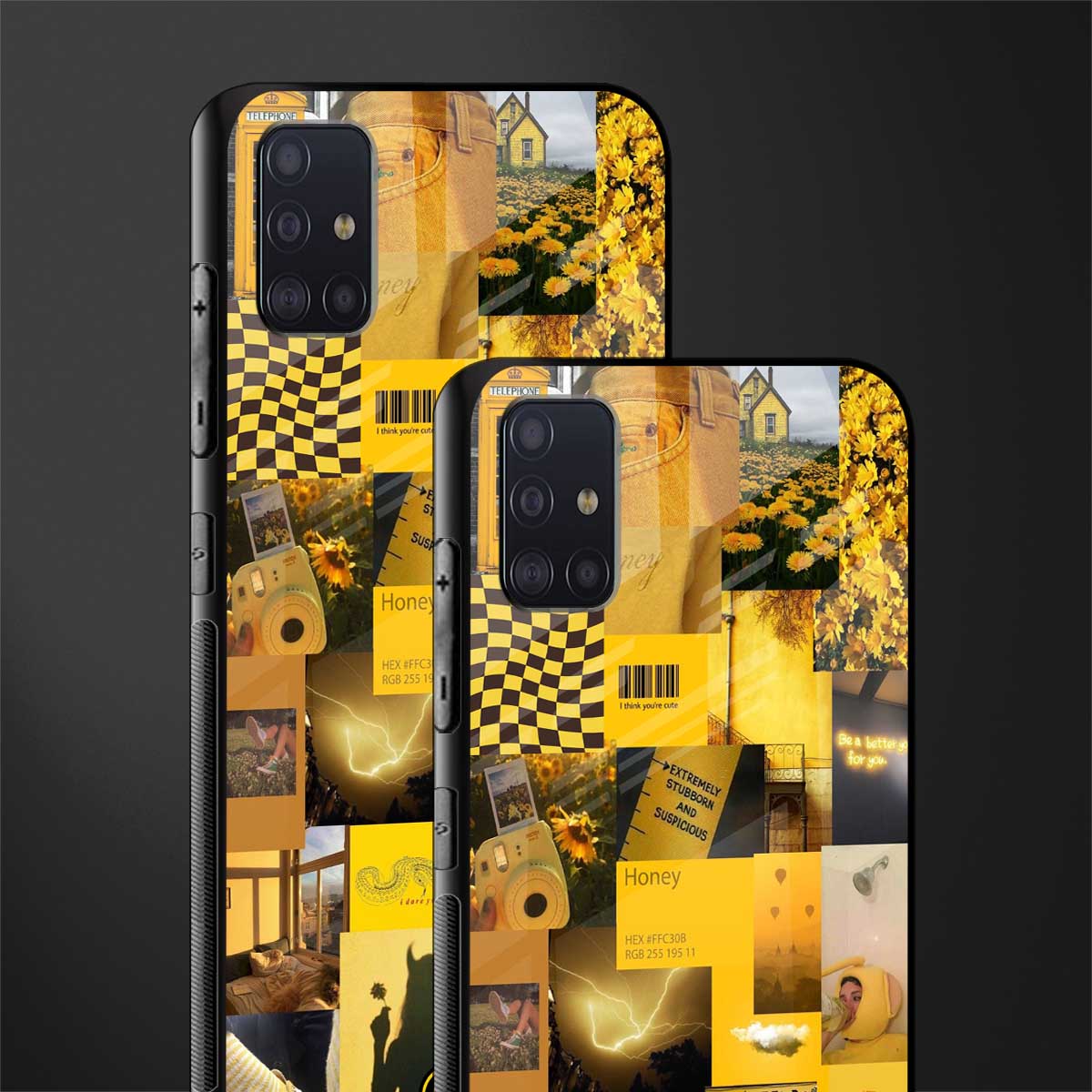 black yellow aesthetic collage glass case for samsung galaxy a71 image-2