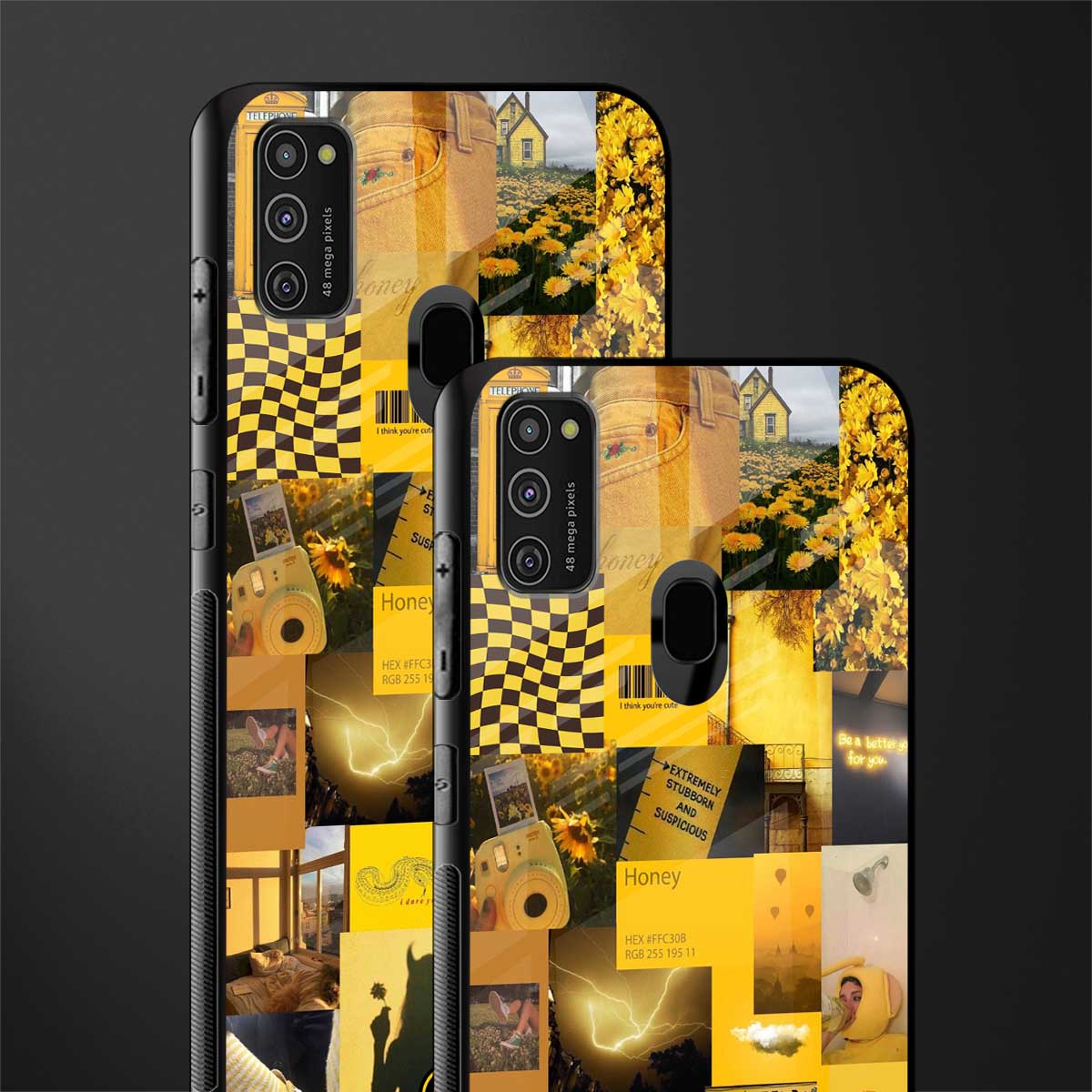 black yellow aesthetic collage glass case for samsung galaxy m21 image-2