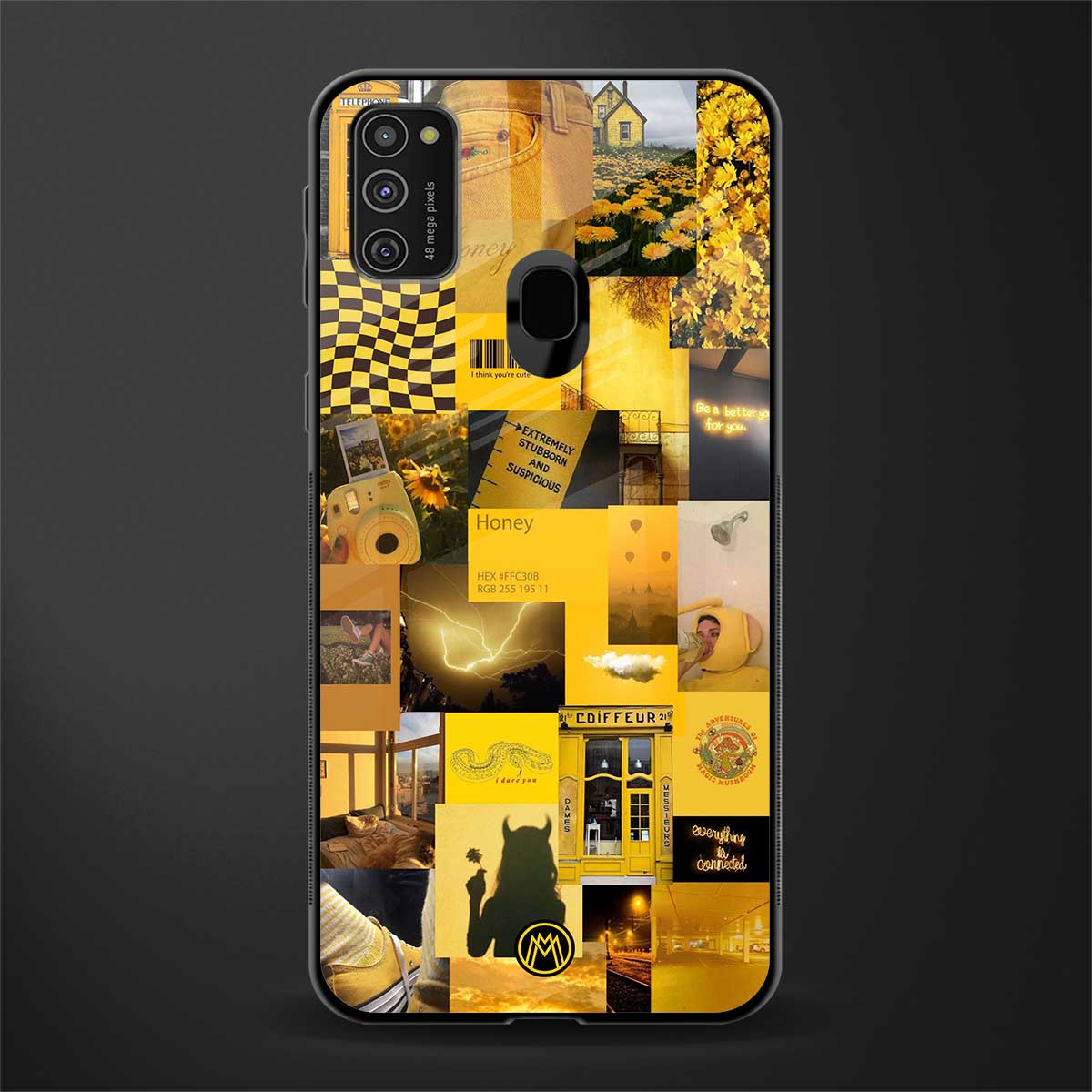 black yellow aesthetic collage glass case for samsung galaxy m21 image