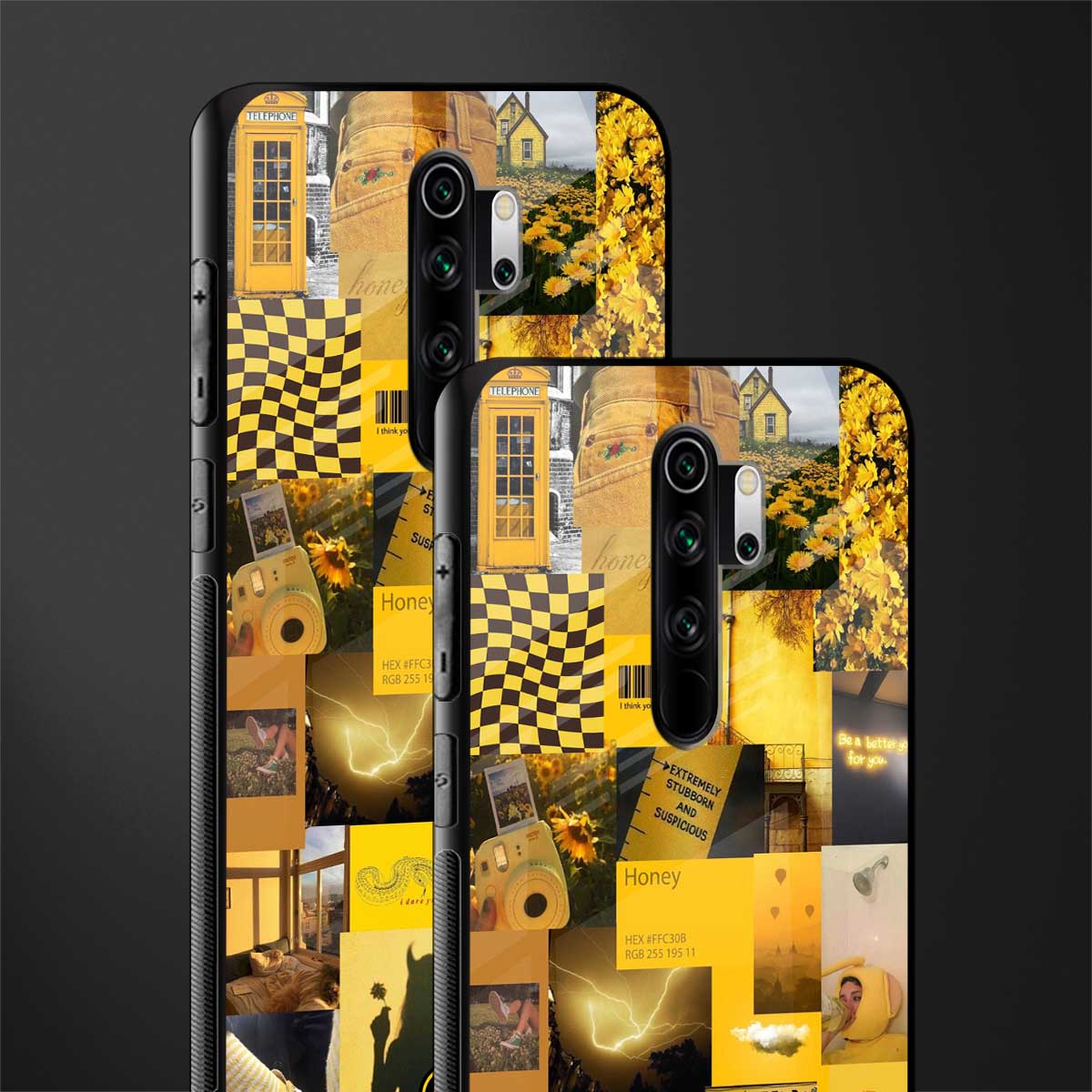 black yellow aesthetic collage glass case for redmi note 8 pro image-2