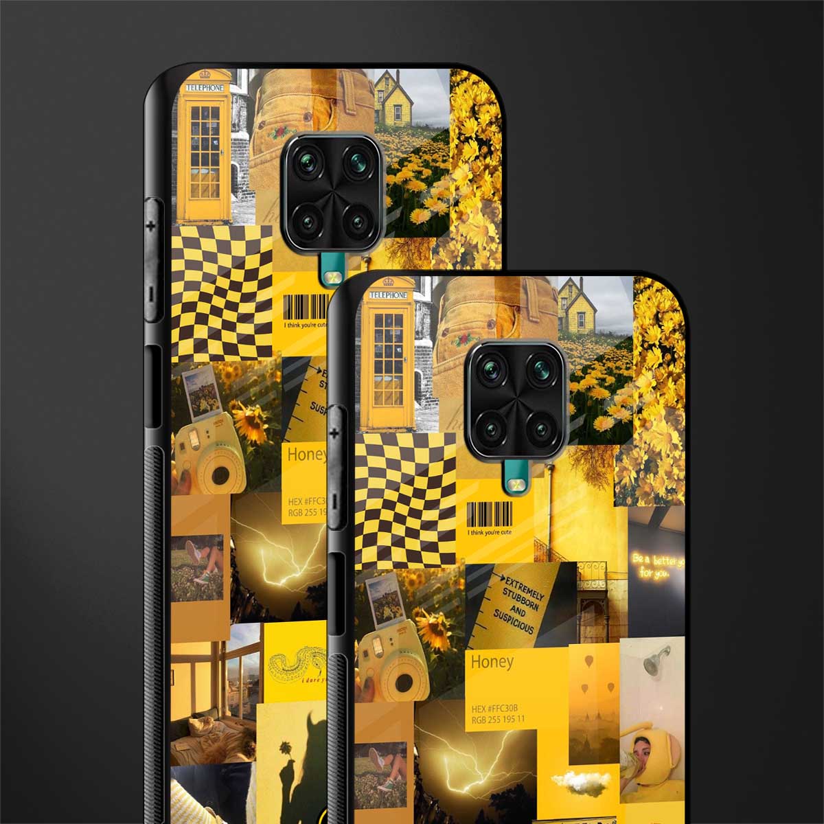 black yellow aesthetic collage glass case for redmi note 9 pro image-2