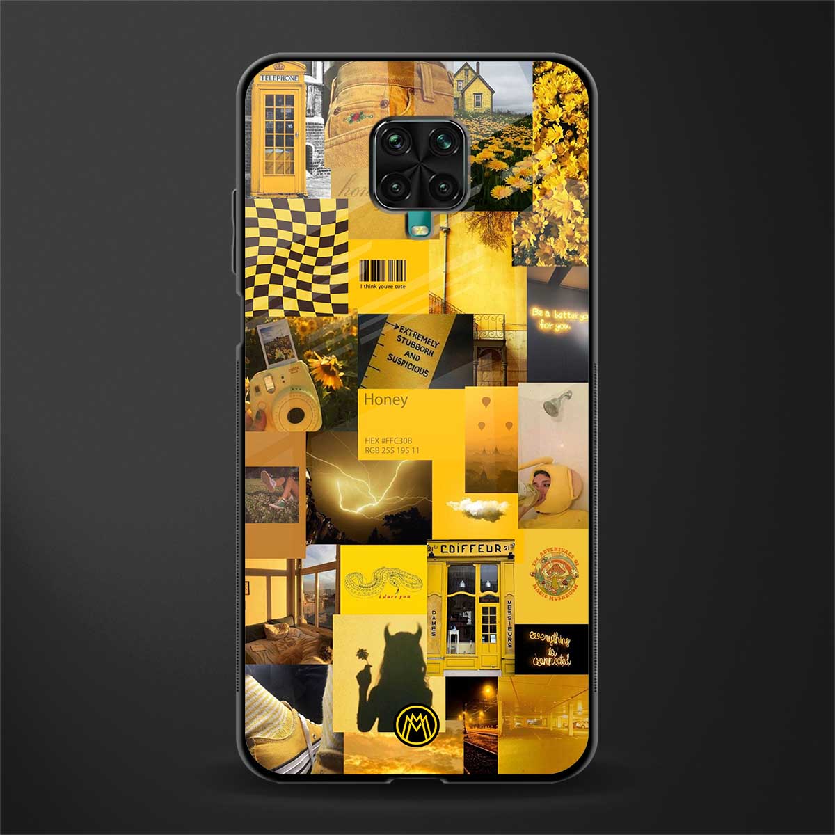black yellow aesthetic collage glass case for redmi note 9 pro image