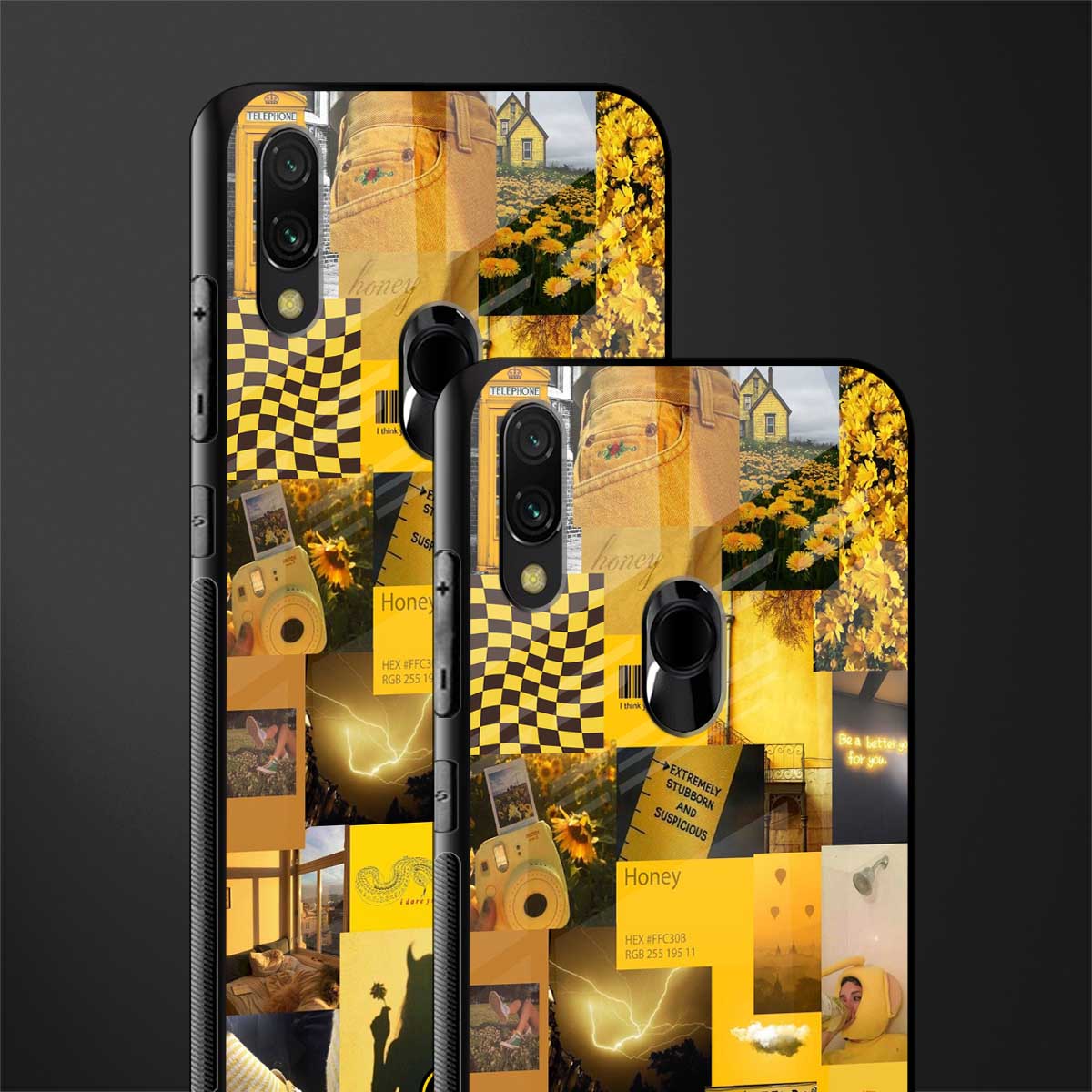 black yellow aesthetic collage glass case for redmi note 7 pro image-2