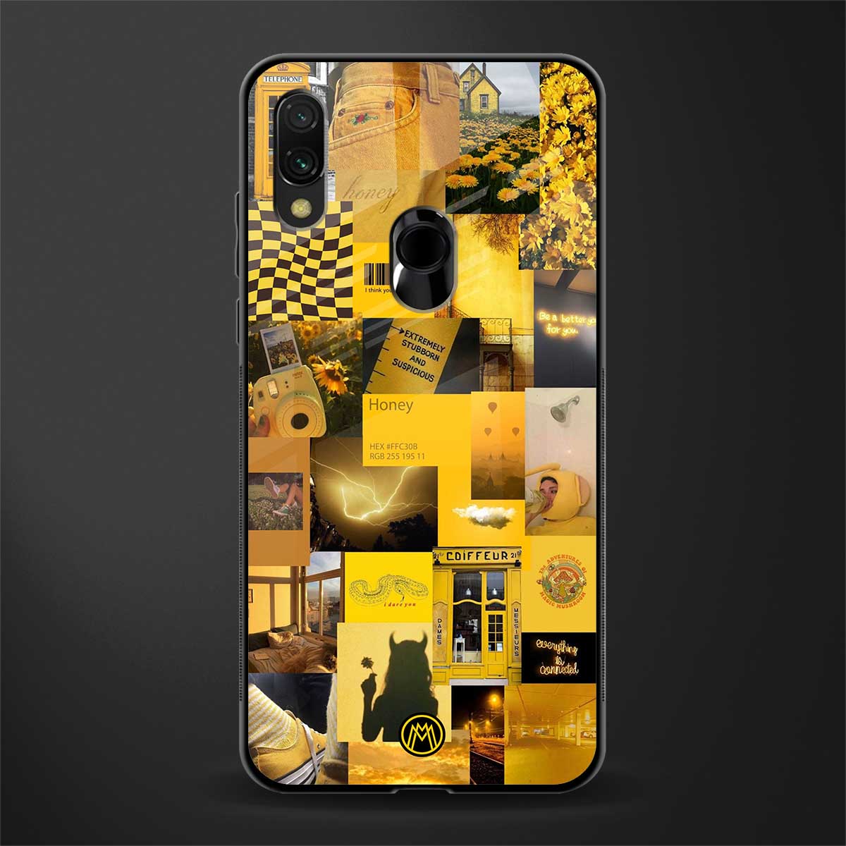 black yellow aesthetic collage glass case for redmi note 7 pro image