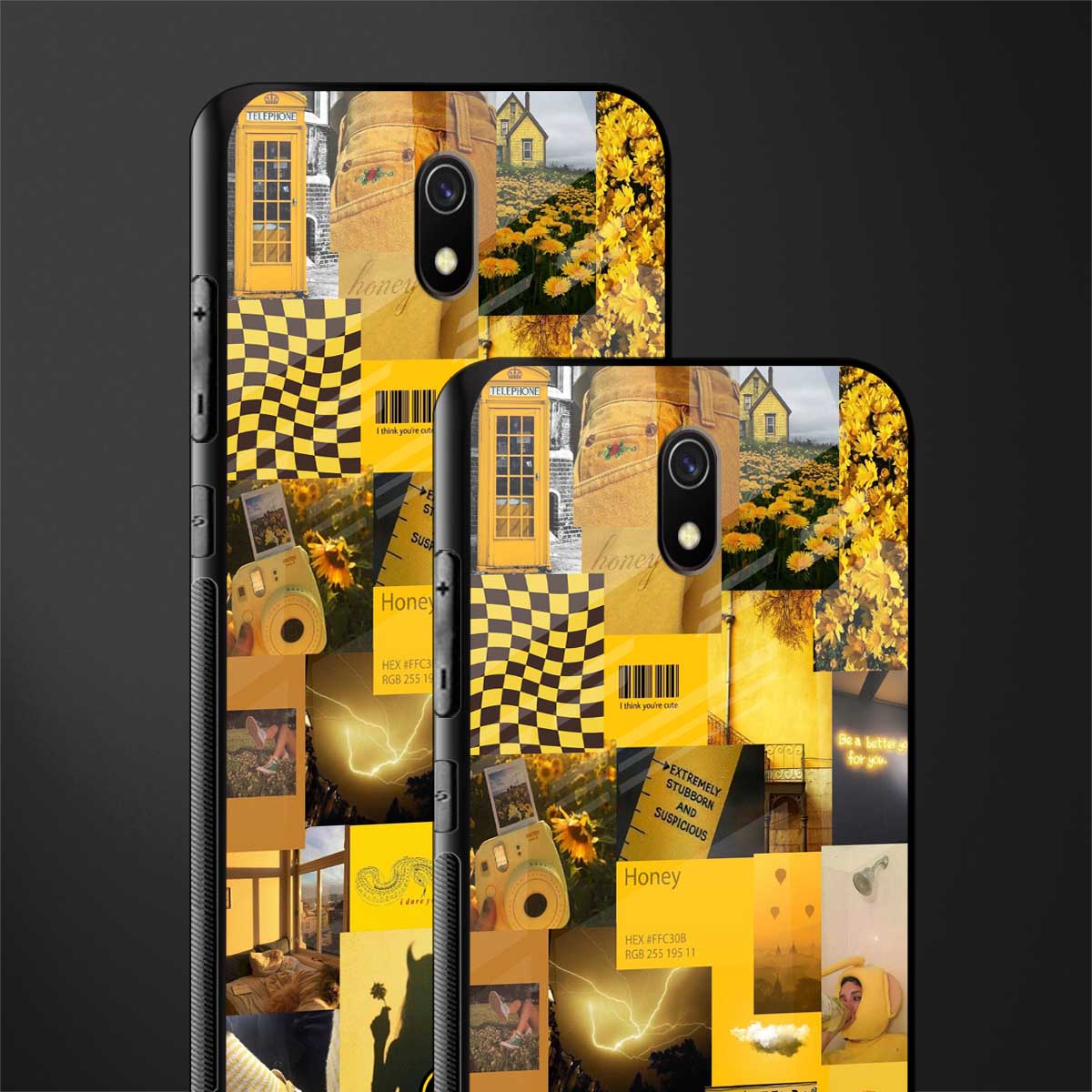 black yellow aesthetic collage glass case for redmi 8a image-2