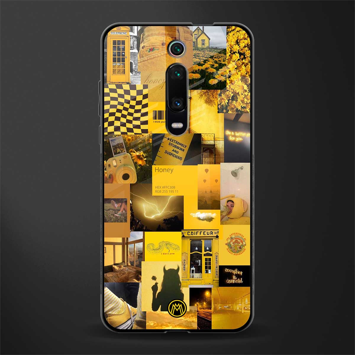 black yellow aesthetic collage glass case for redmi k20 pro image