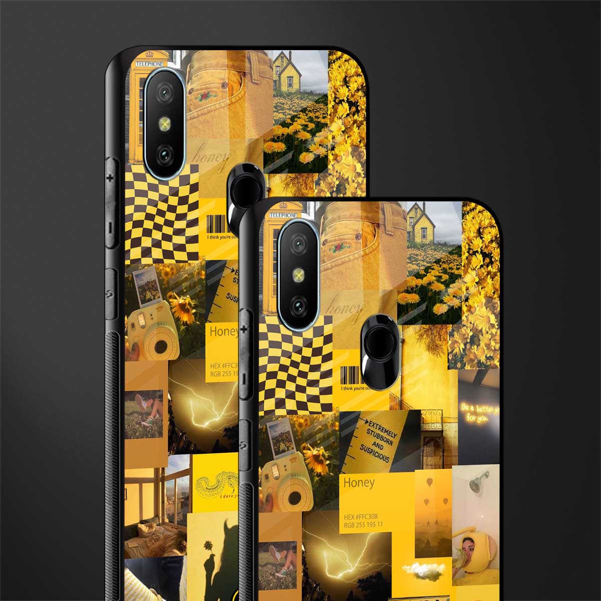 black yellow aesthetic collage glass case for redmi 6 pro image-2