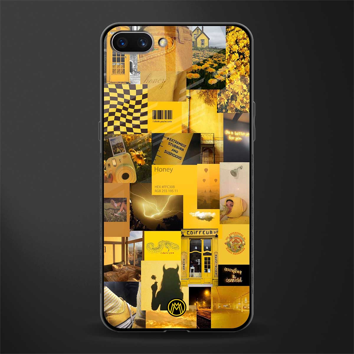 black yellow aesthetic collage glass case for oppo a3s image
