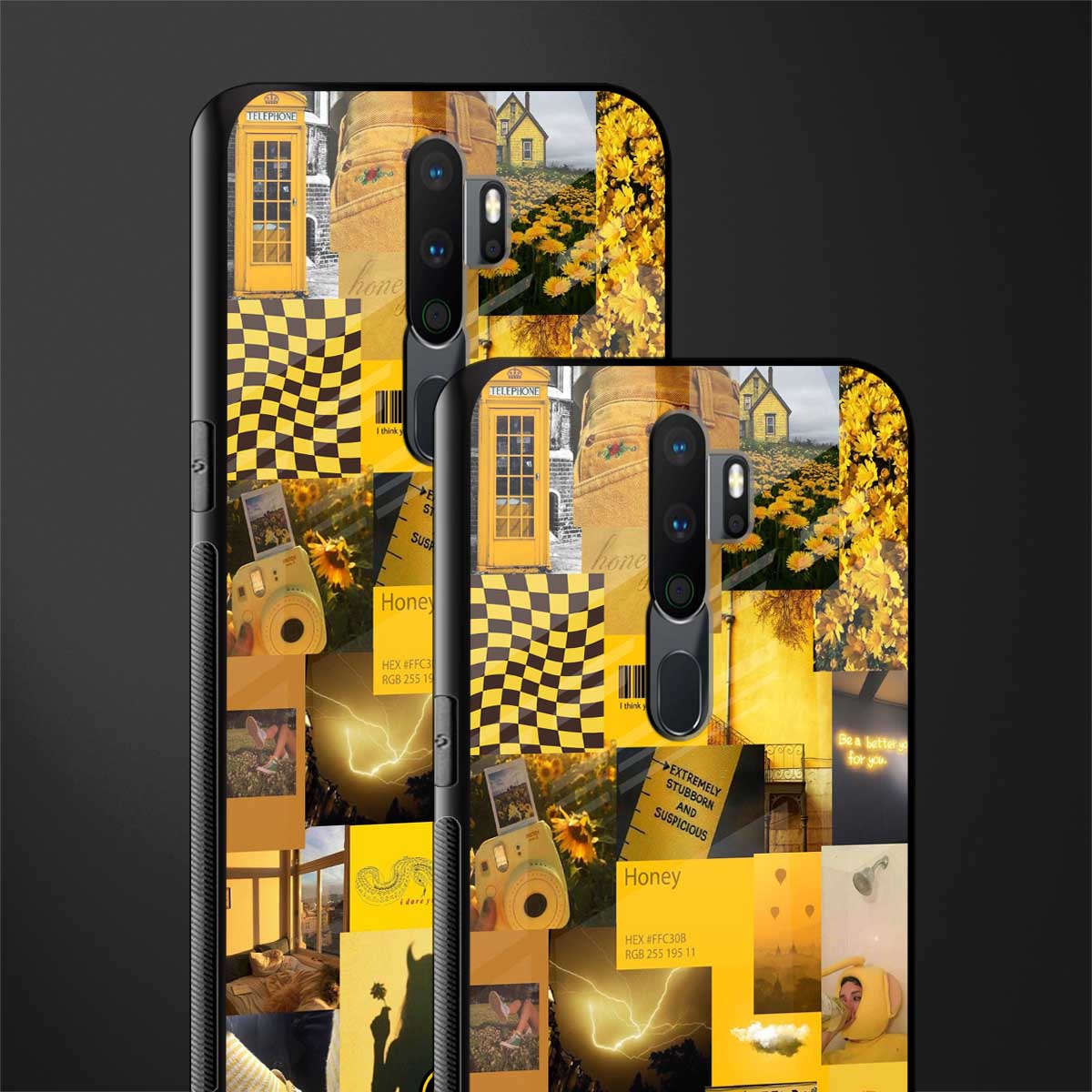 black yellow aesthetic collage glass case for oppo a5 2020 image-2