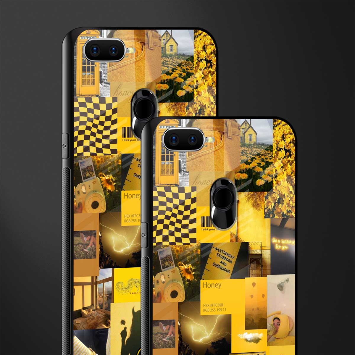black yellow aesthetic collage glass case for oppo a7 image-2