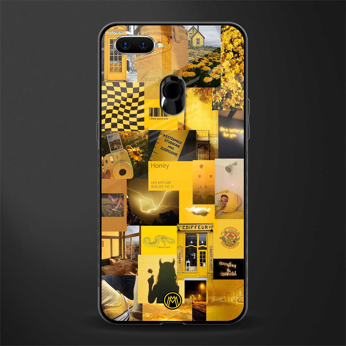 black yellow aesthetic collage glass case for oppo a12 image