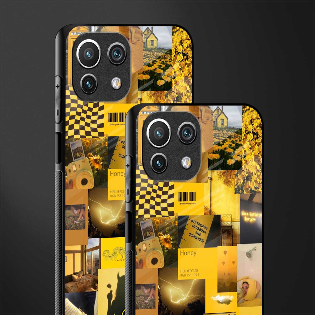 black yellow aesthetic collage glass case for mi 11 lite image-2