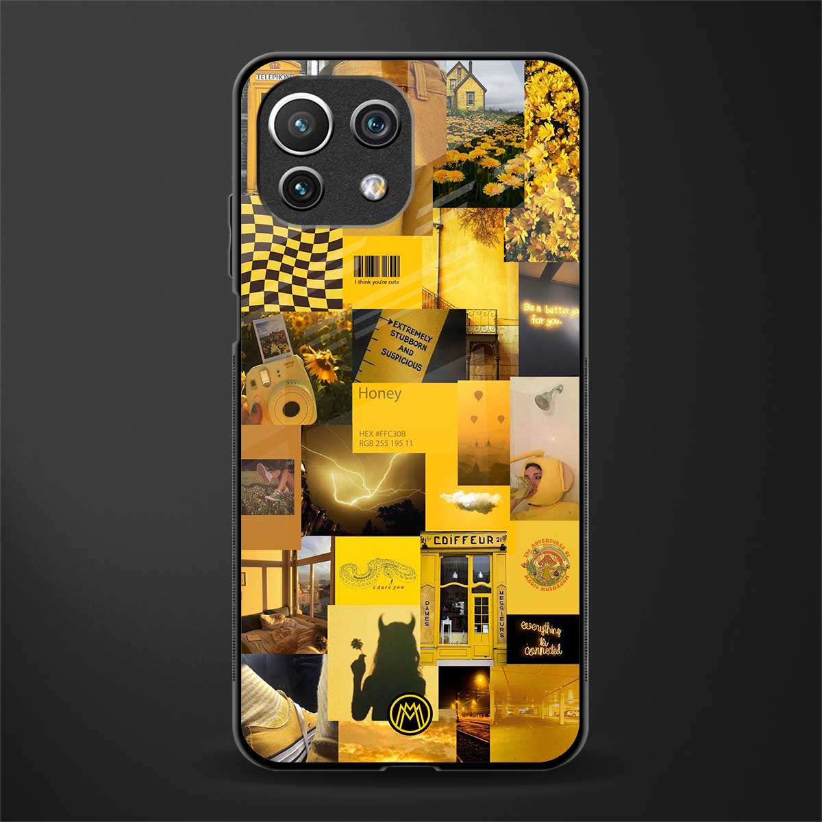 black yellow aesthetic collage glass case for mi 11 lite image