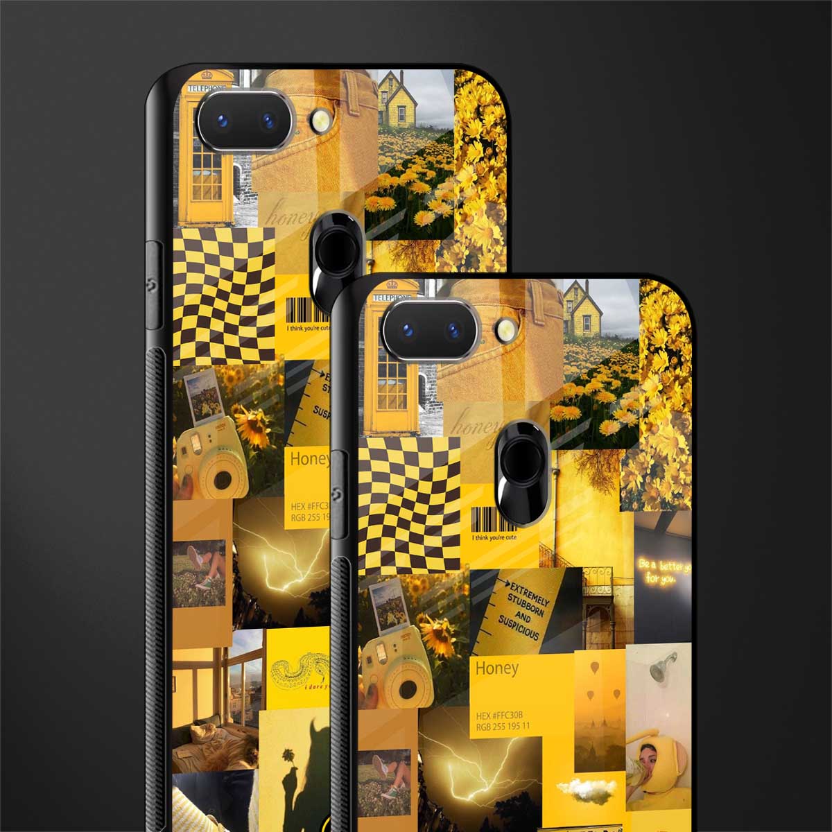 black yellow aesthetic collage glass case for oppo a5 image-2