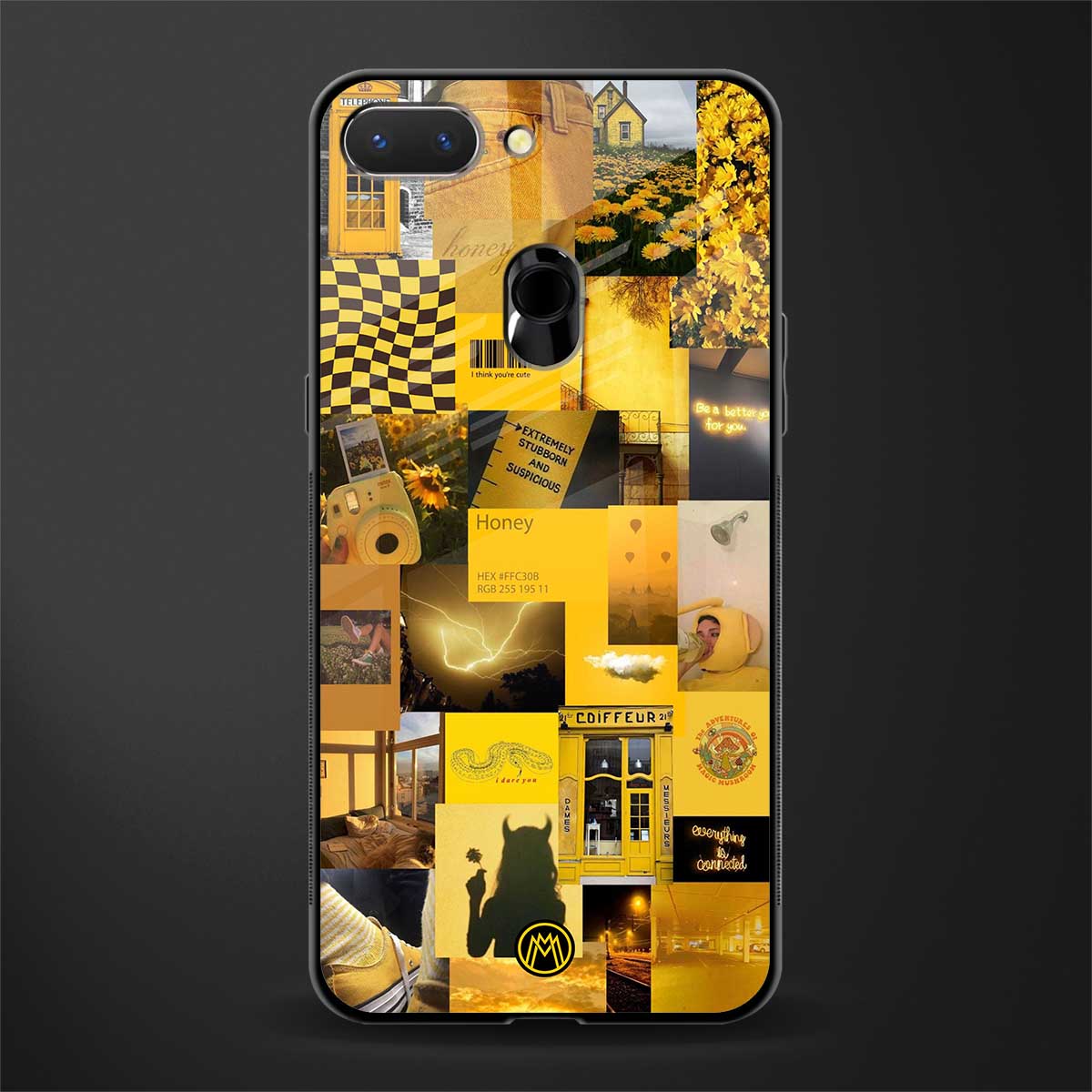 black yellow aesthetic collage glass case for oppo a5 image