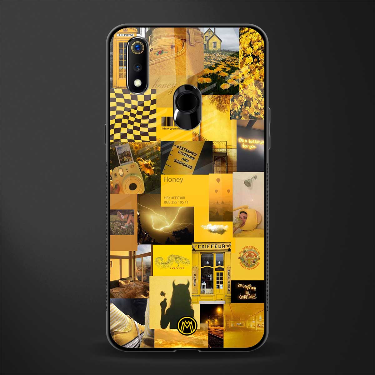 black yellow aesthetic collage glass case for realme 3 pro image