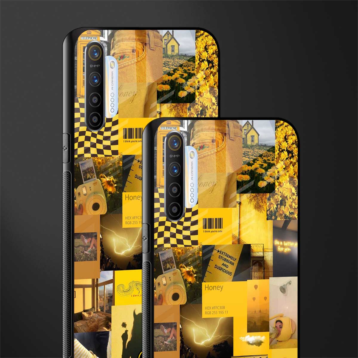 black yellow aesthetic collage glass case for realme xt image-2