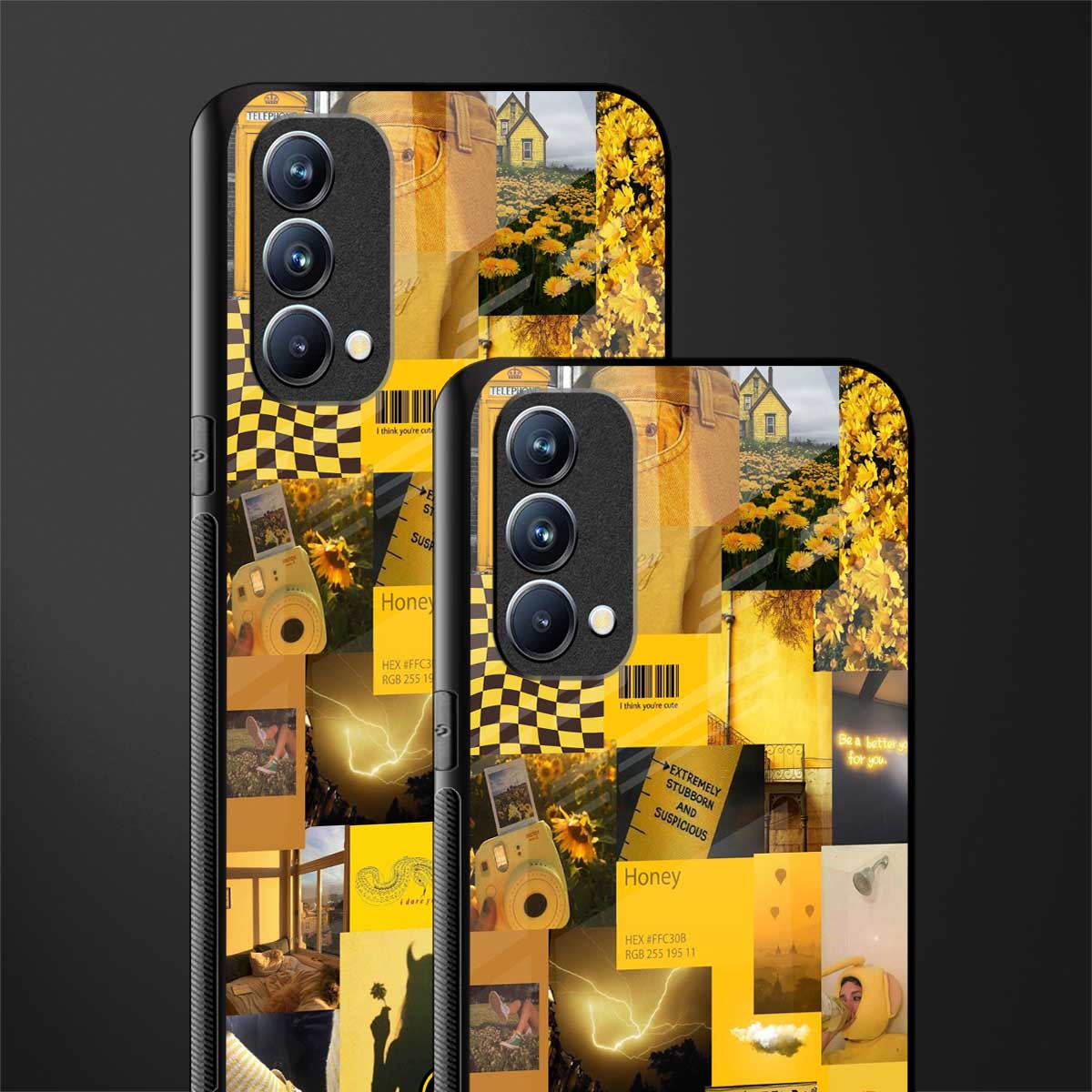 black yellow aesthetic collage glass case for oppo f19 image-2
