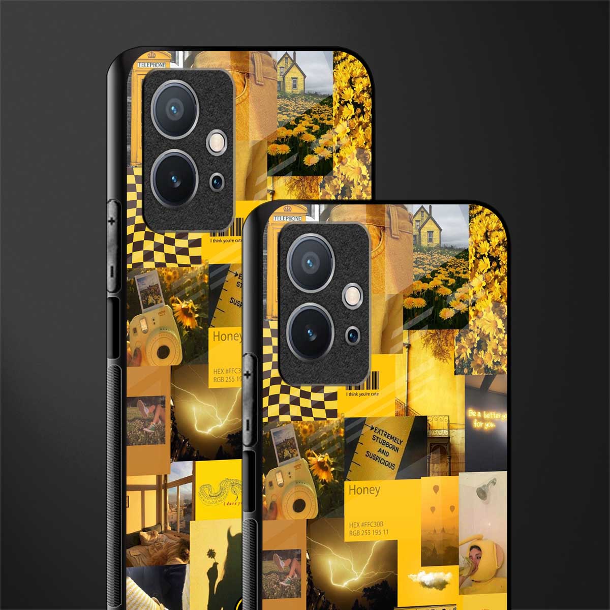 black yellow aesthetic collage glass case for vivo t1 5g image-2