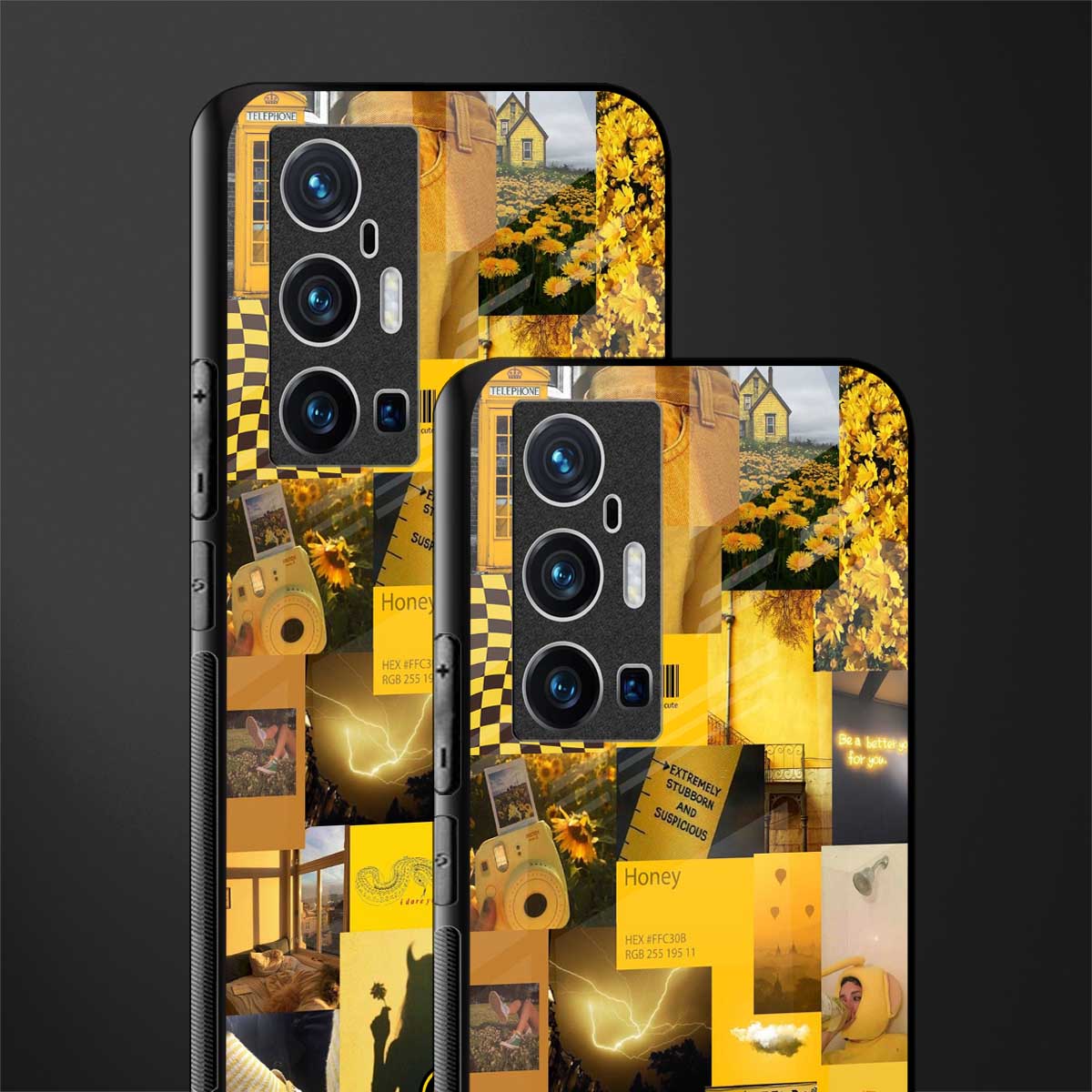 black yellow aesthetic collage glass case for vivo x70 pro plus image-2