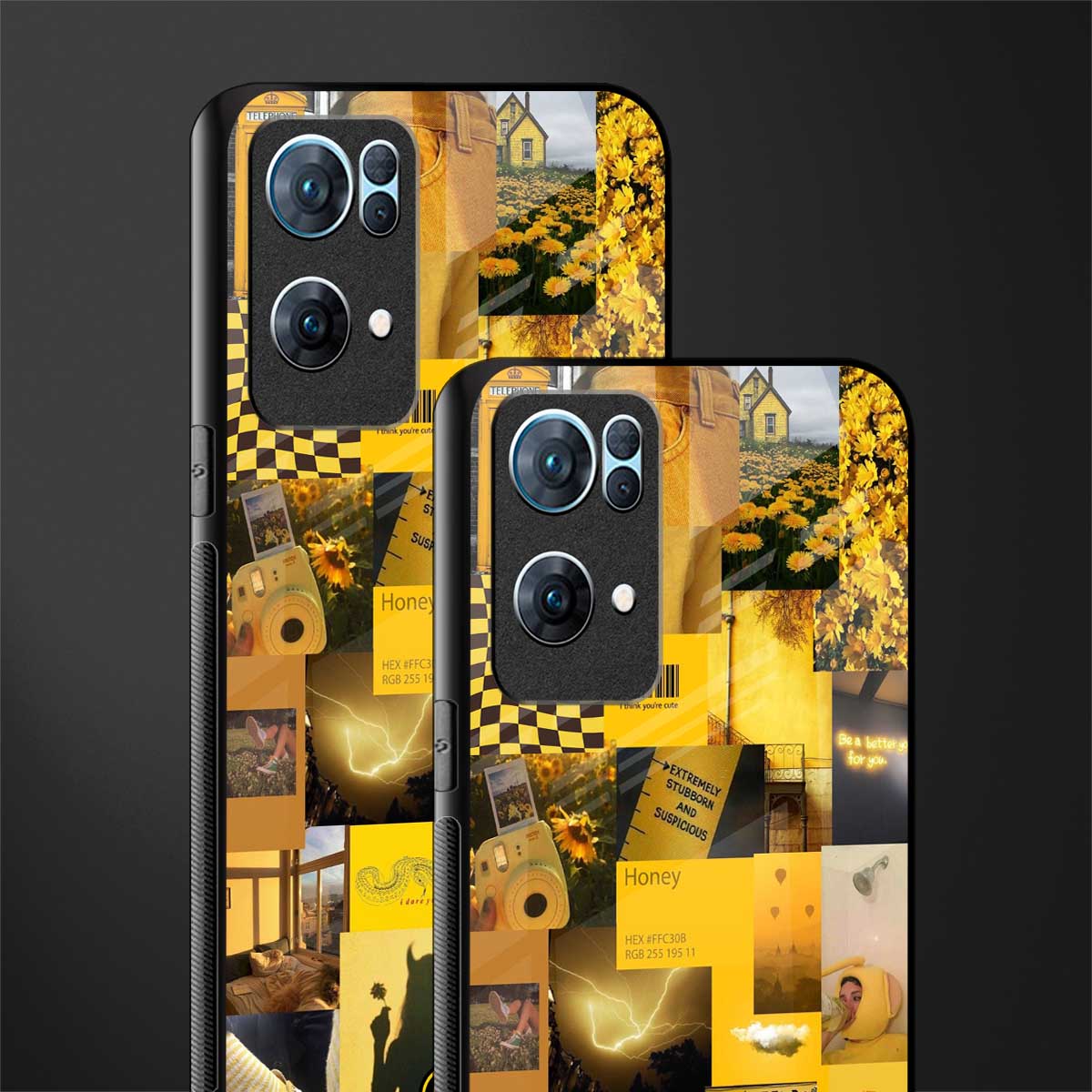 black yellow aesthetic collage glass case for oppo reno7 pro 5g image-2