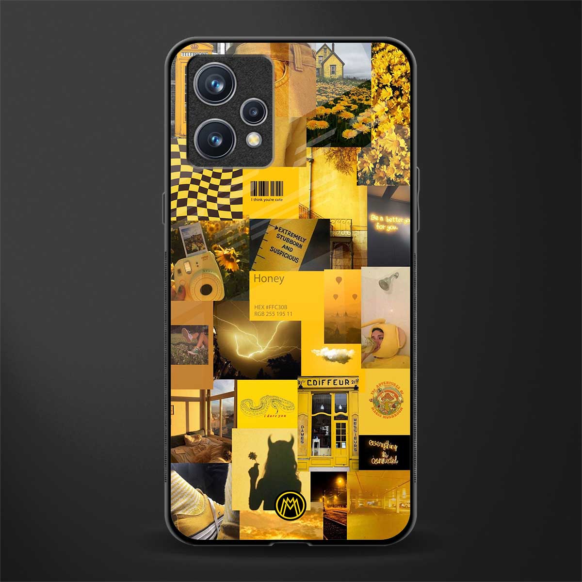 black yellow aesthetic collage glass case for realme 9 4g image