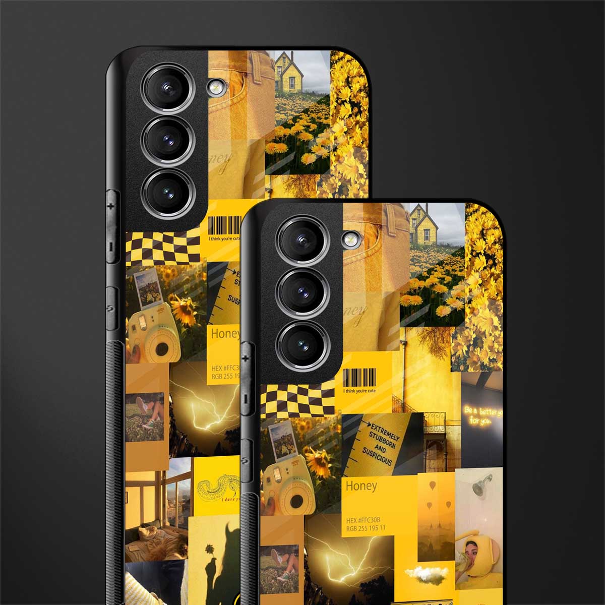black yellow aesthetic collage glass case for samsung galaxy s21 fe 5g image-2