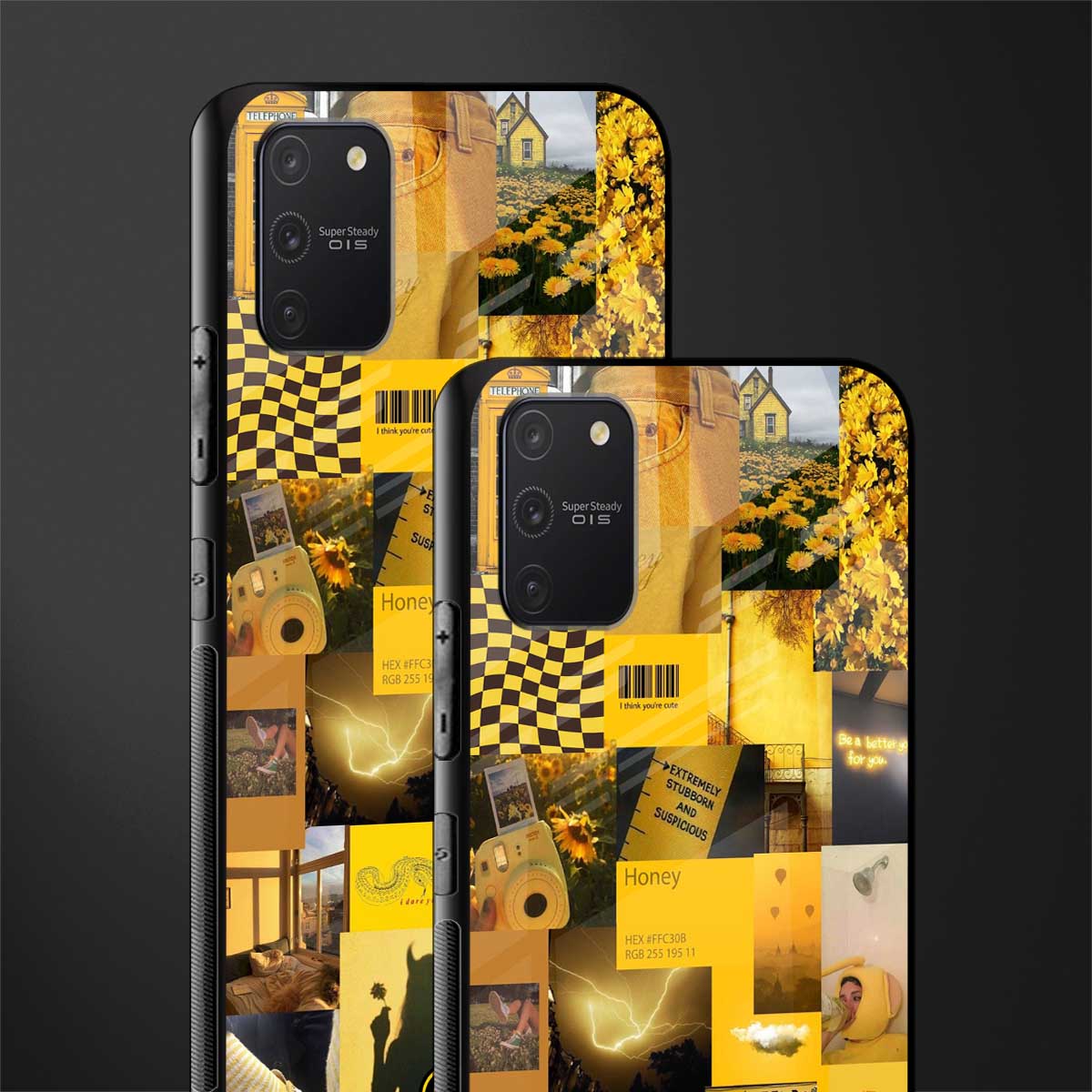 black yellow aesthetic collage glass case for samsung galaxy a91 image-2