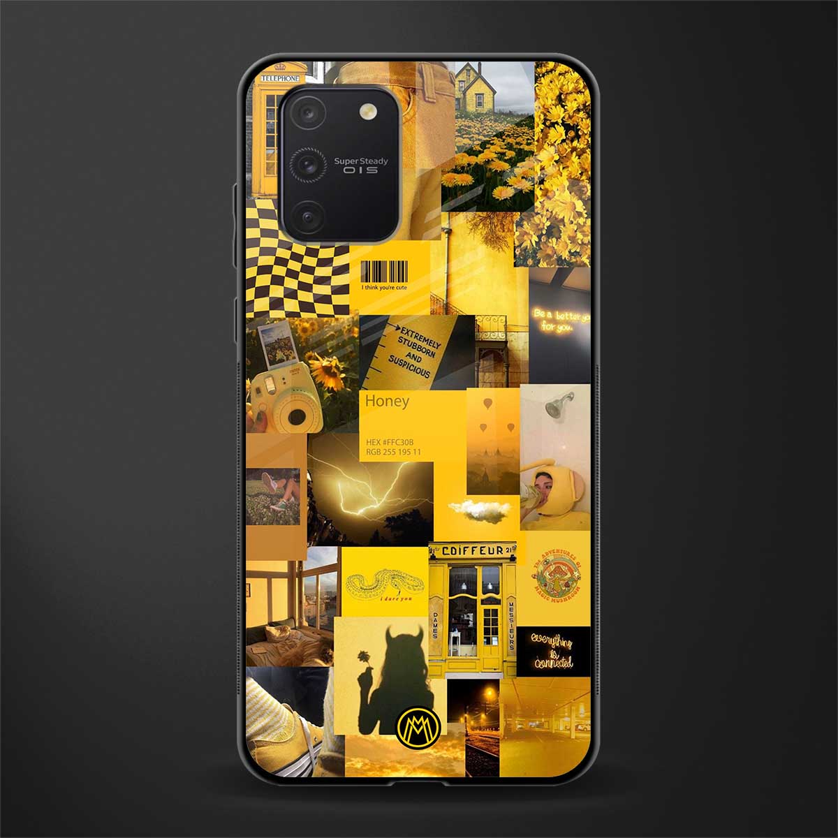 black yellow aesthetic collage glass case for samsung galaxy s10 lite image