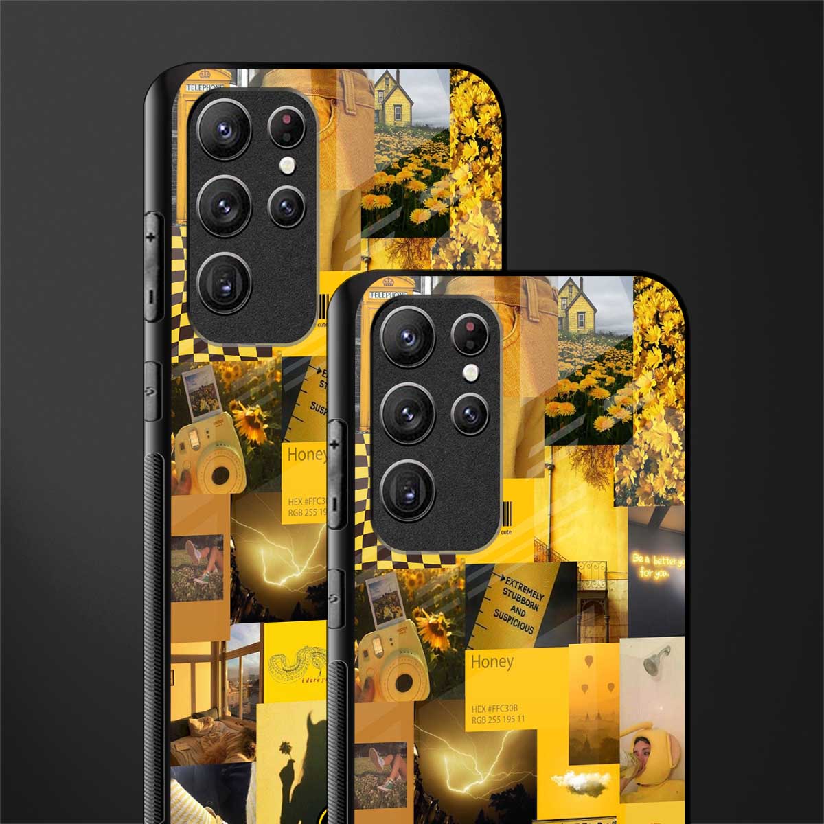 black yellow aesthetic collage glass case for samsung galaxy s21 ultra image-2