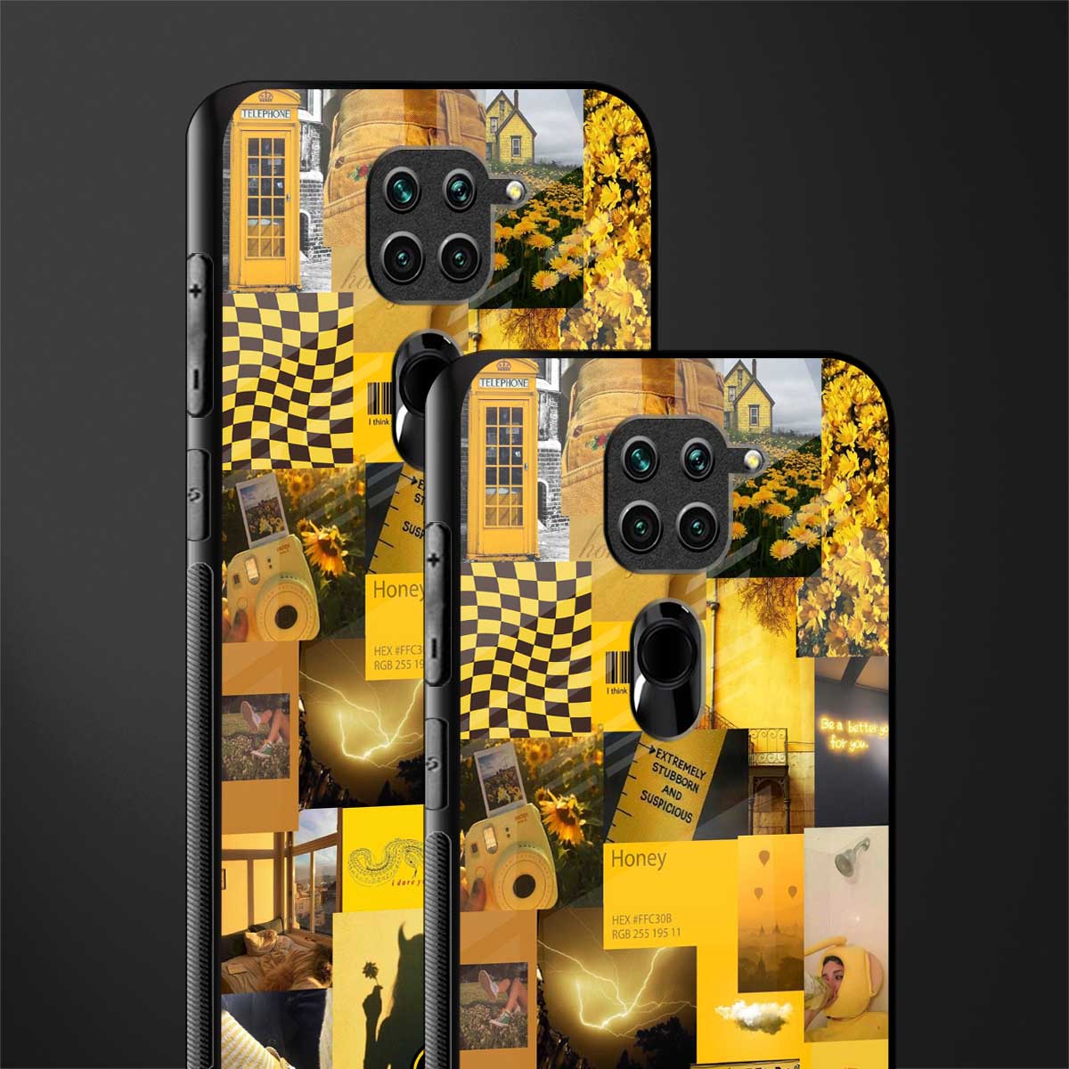 black yellow aesthetic collage glass case for redmi note 9 image-2