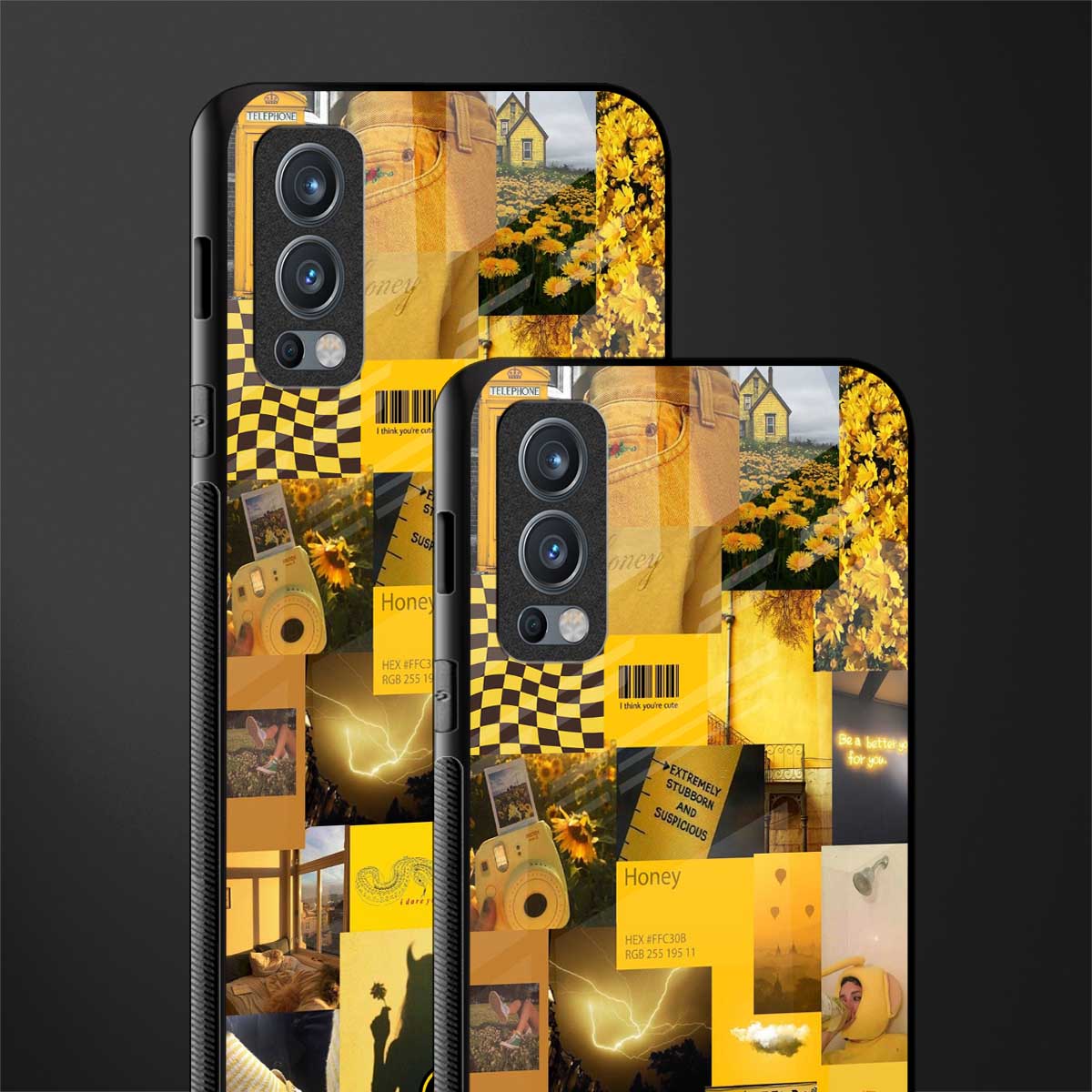 black yellow aesthetic collage glass case for oneplus nord 2 5g image-2