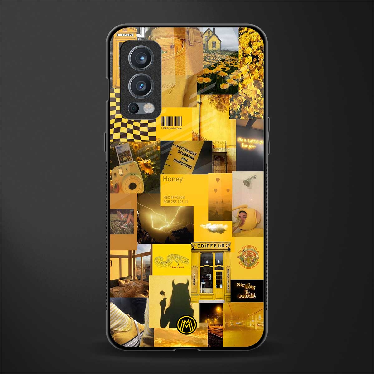 black yellow aesthetic collage glass case for oneplus nord 2 5g image