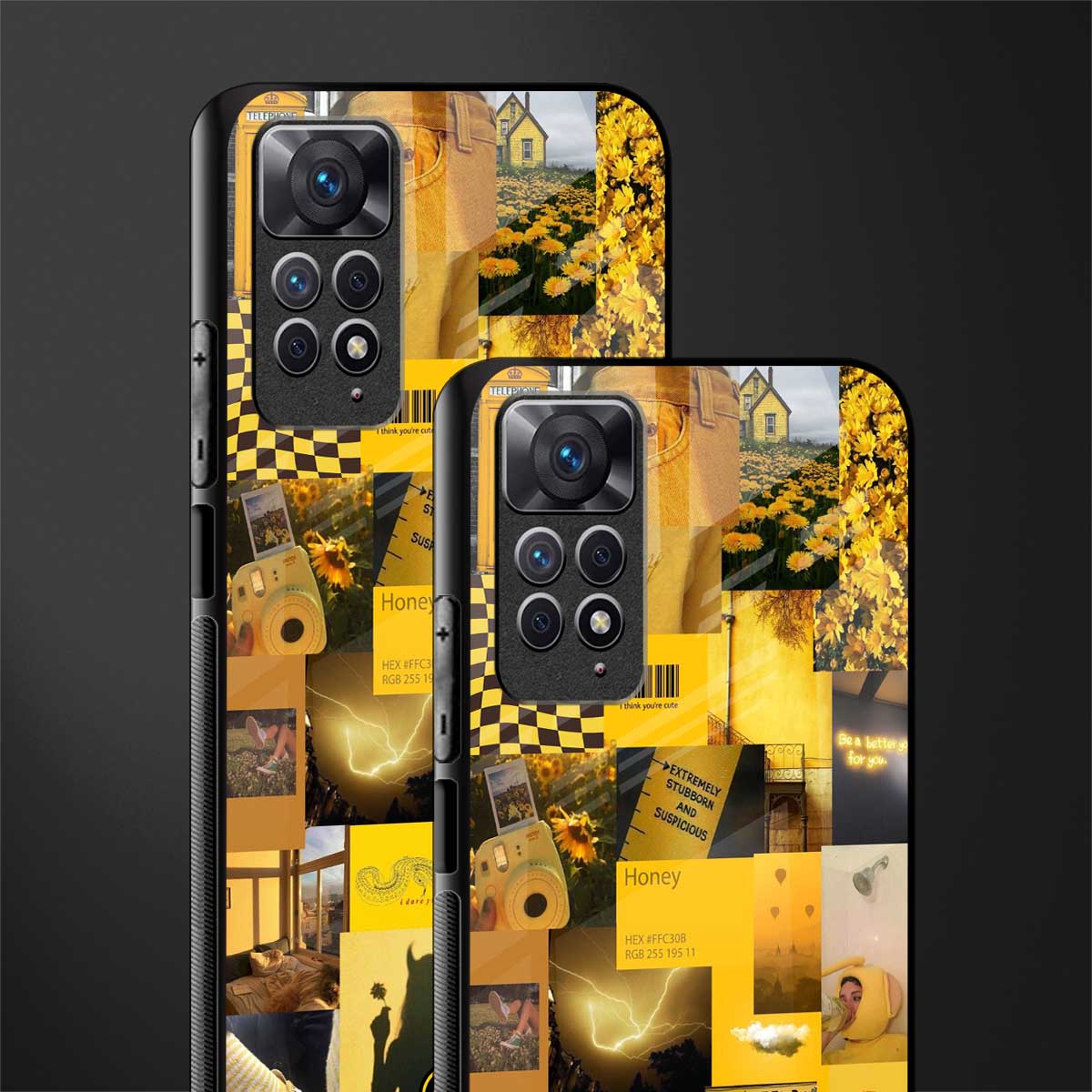black yellow aesthetic collage glass case for redmi note 11s image-2