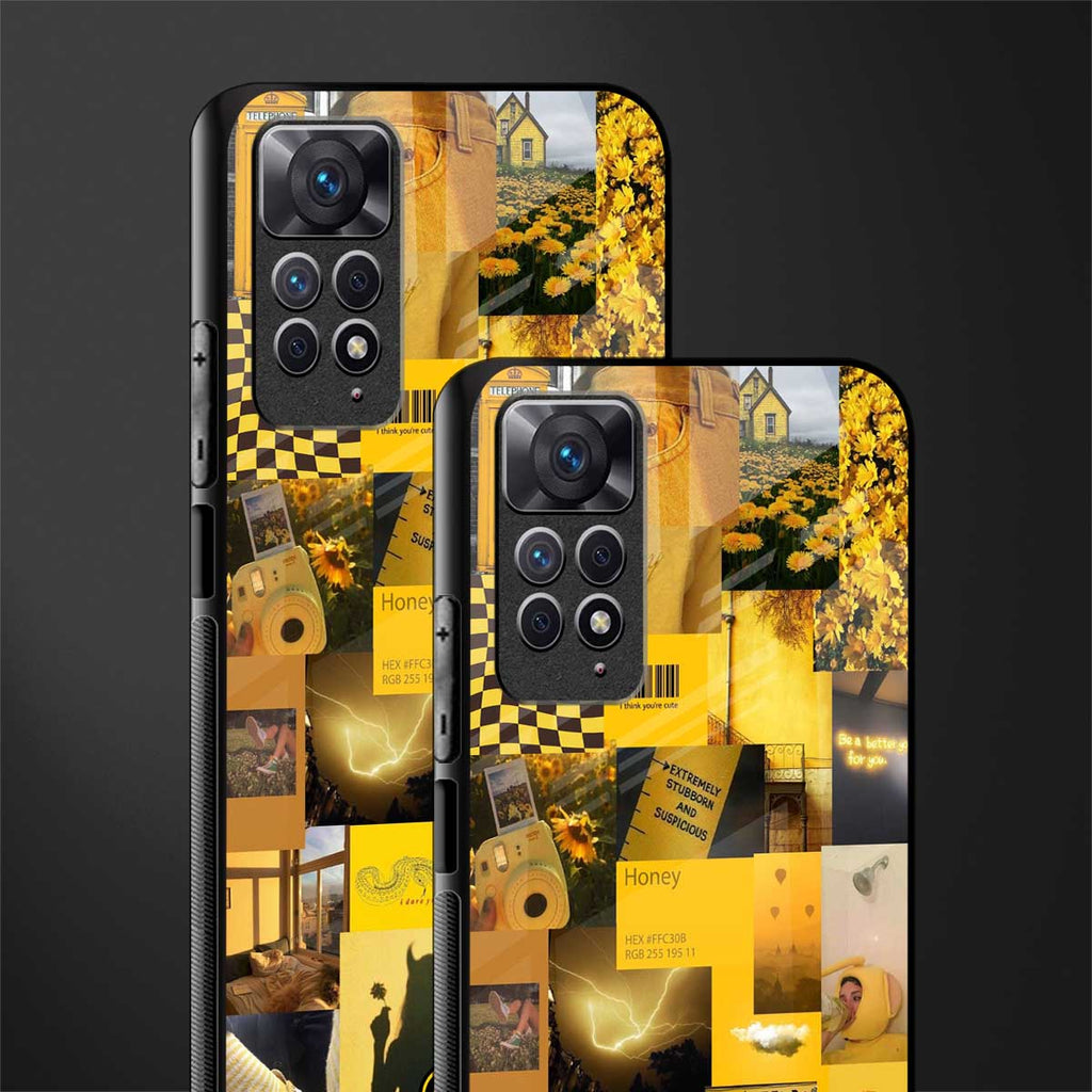 black yellow aesthetic collage glass case for redmi note 11 image-2