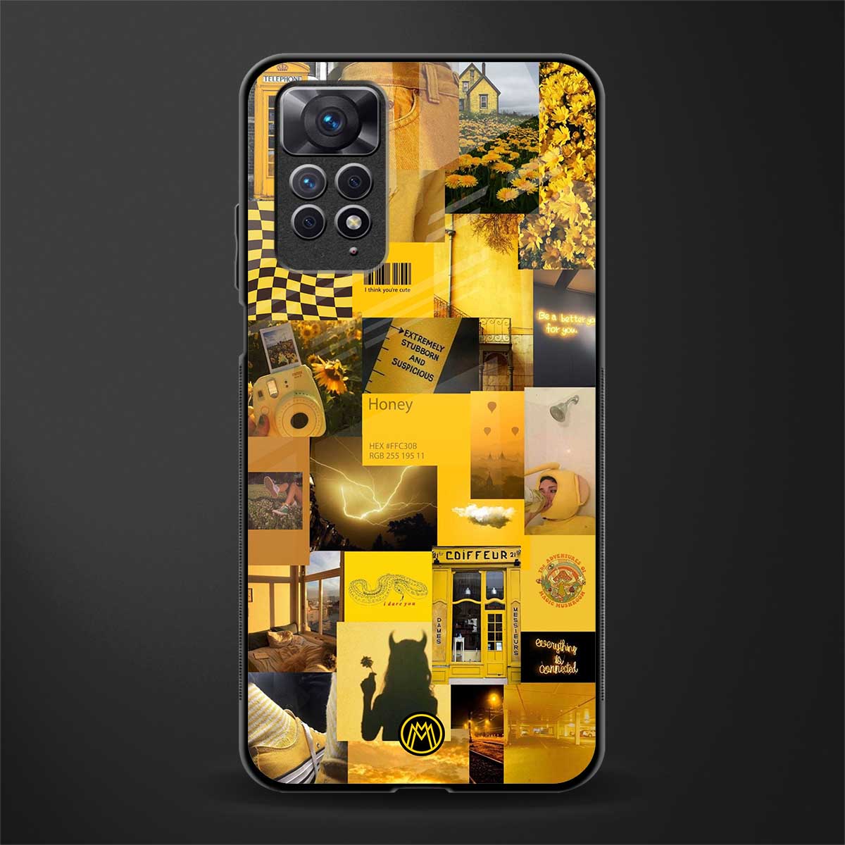 black yellow aesthetic collage glass case for redmi note 11s image