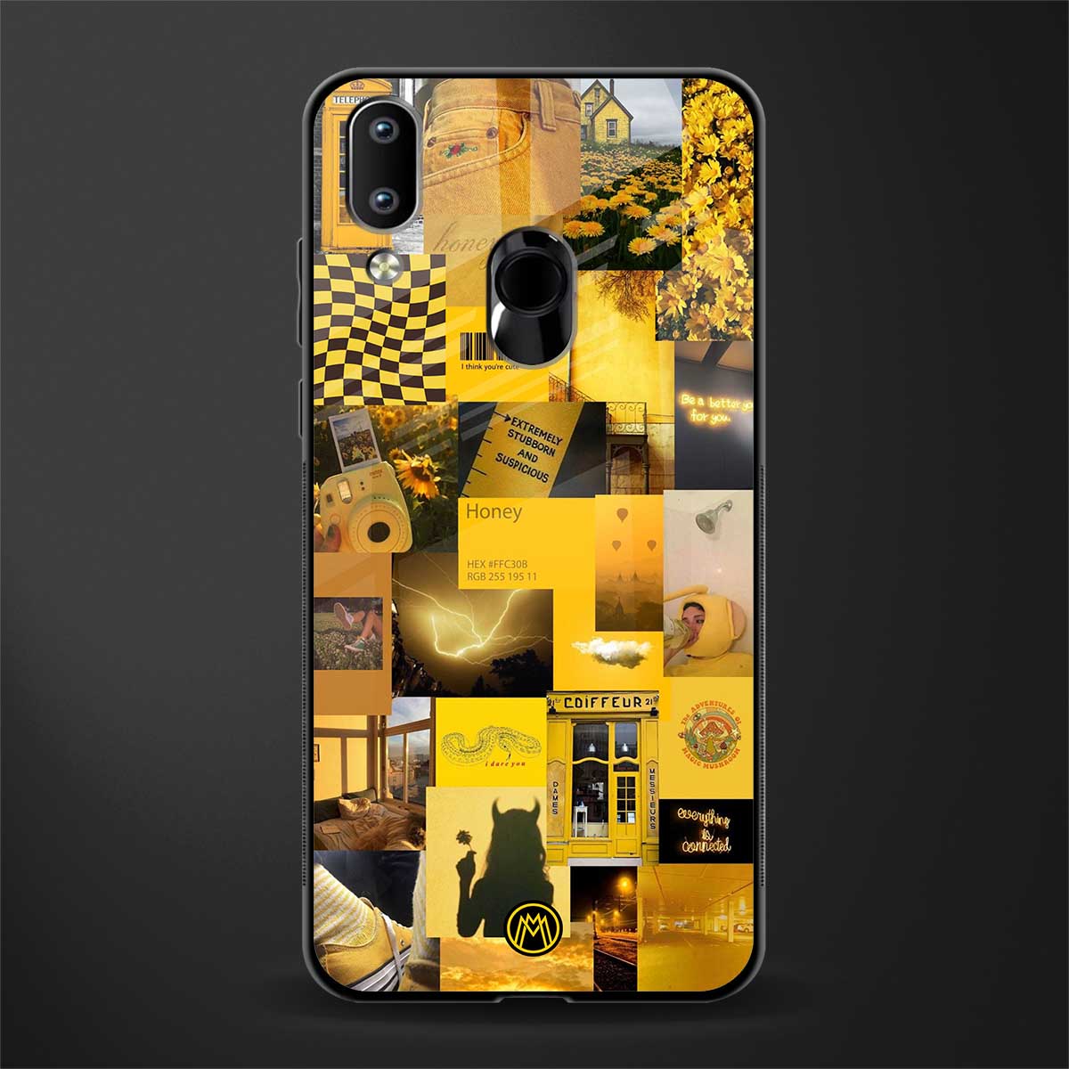 black yellow aesthetic collage glass case for vivo y93 image