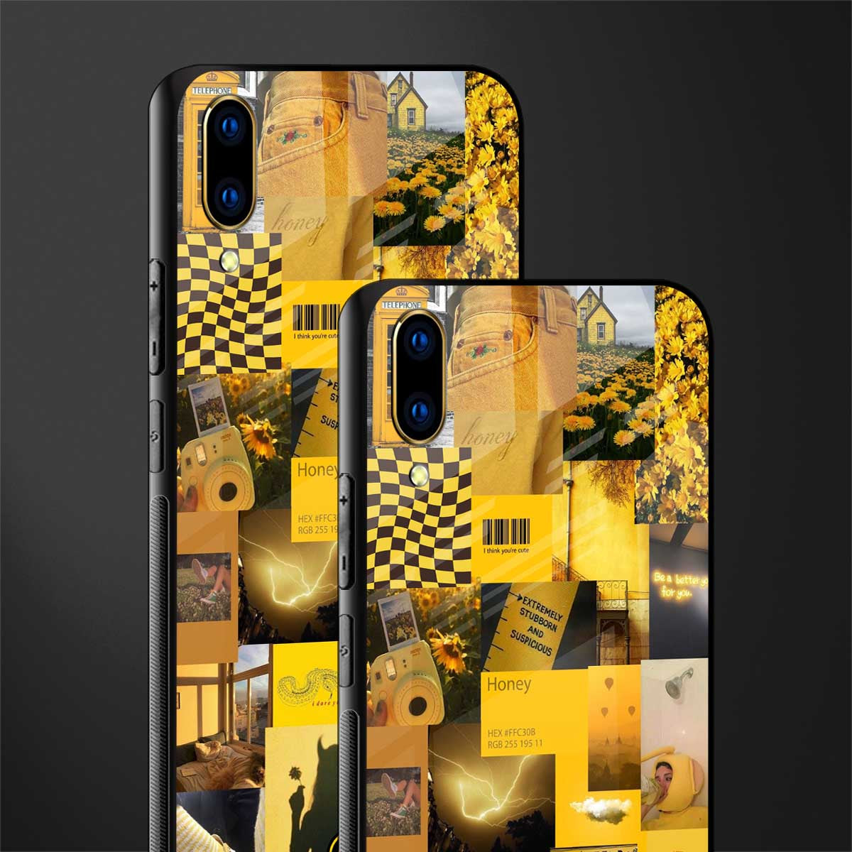 black yellow aesthetic collage glass case for vivo v11 pro image-2