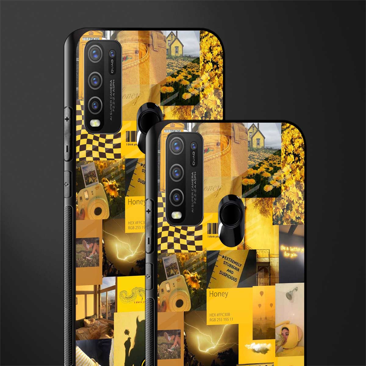 black yellow aesthetic collage glass case for vivo y50 image-2