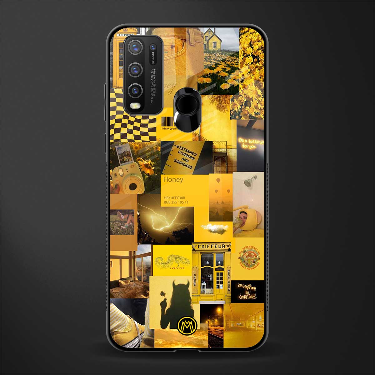 black yellow aesthetic collage glass case for vivo y30 image